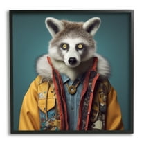 Stupell Industries Raccoon in Street Fashion Animals & Insects Painting Black Framed Art Print Wall Art, 12 x 12