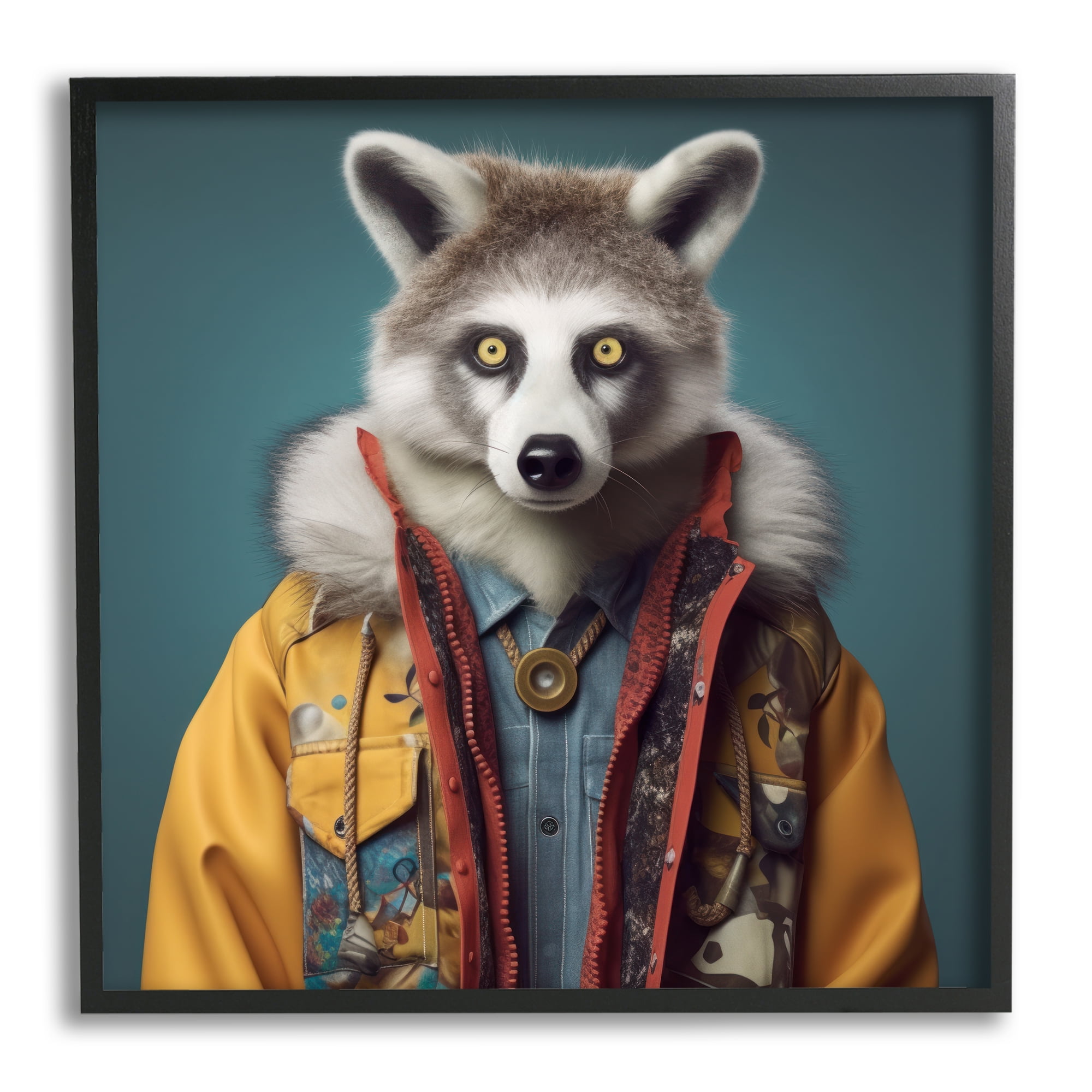 Stupell Industries Raccoon in Street Fashion Animals & Insects Painting Black Framed Art Print Wall Art, 17 x 17