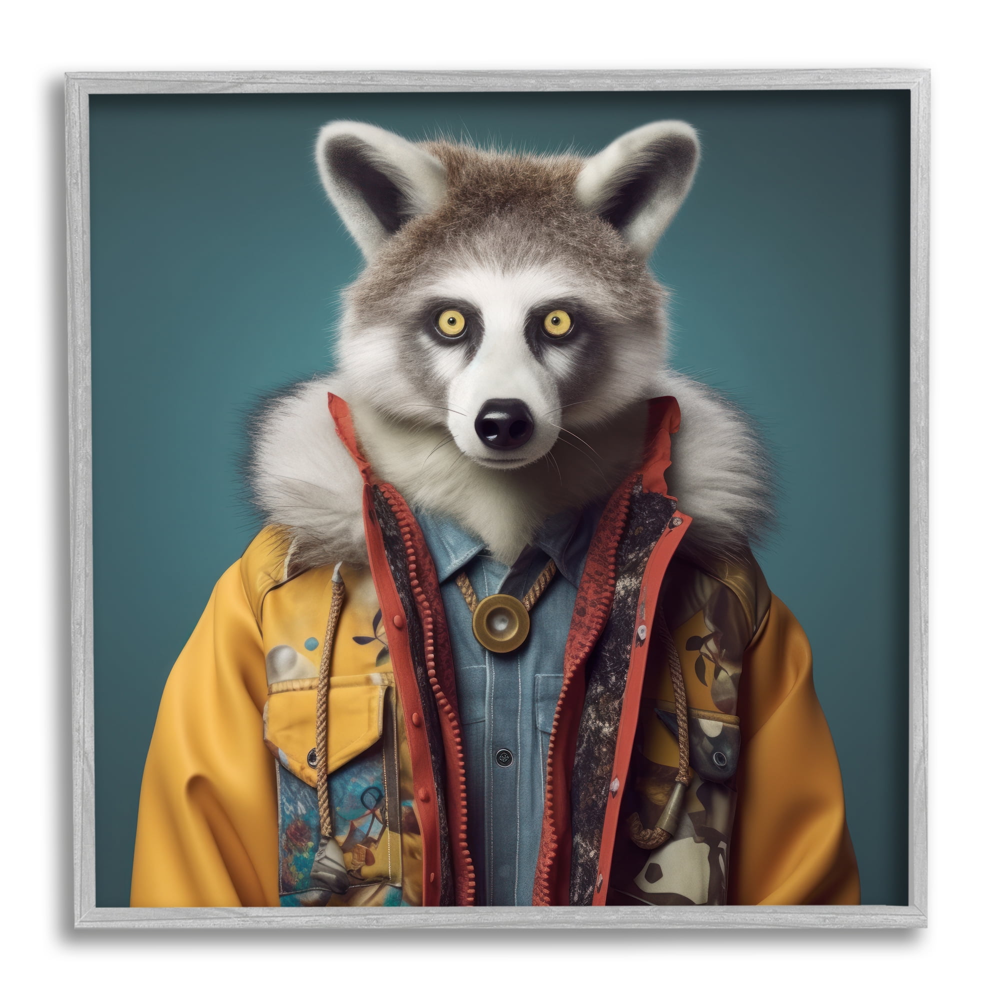 Stupell Industries Raccoon in Street Fashion Animals & Insects Painting Gray Framed Art Print Wall Art, 12 x 12