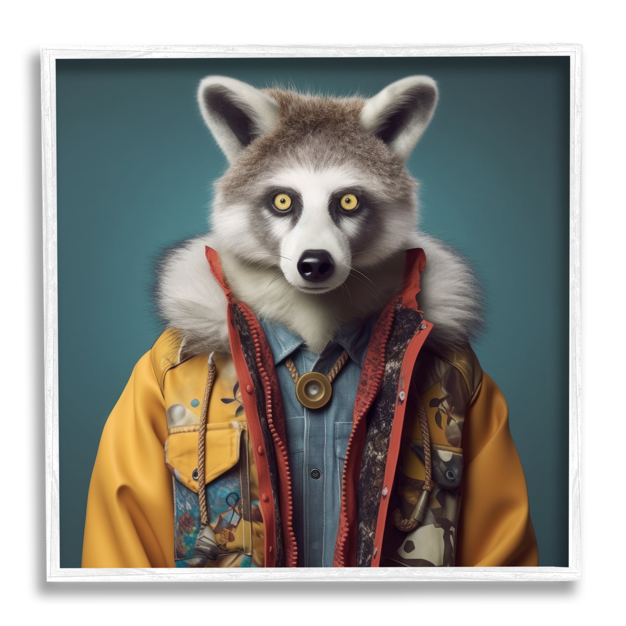 Stupell Industries Raccoon in Street Fashion Animals & Insects Painting White Framed Art Print Wall Art, 12 x 12