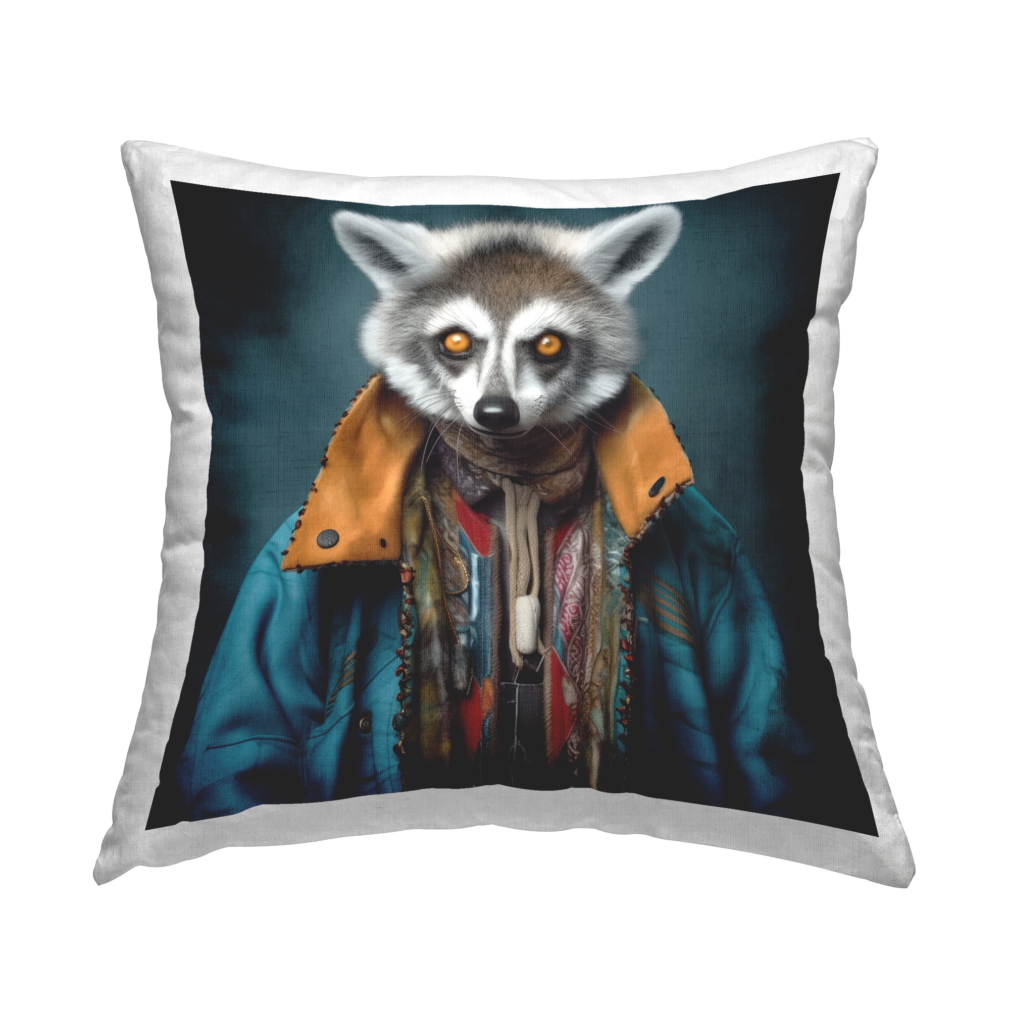 Stupell Industries Raccoon in Trendy Jacket Decorative Printed Throw Pillow, 18 x 18