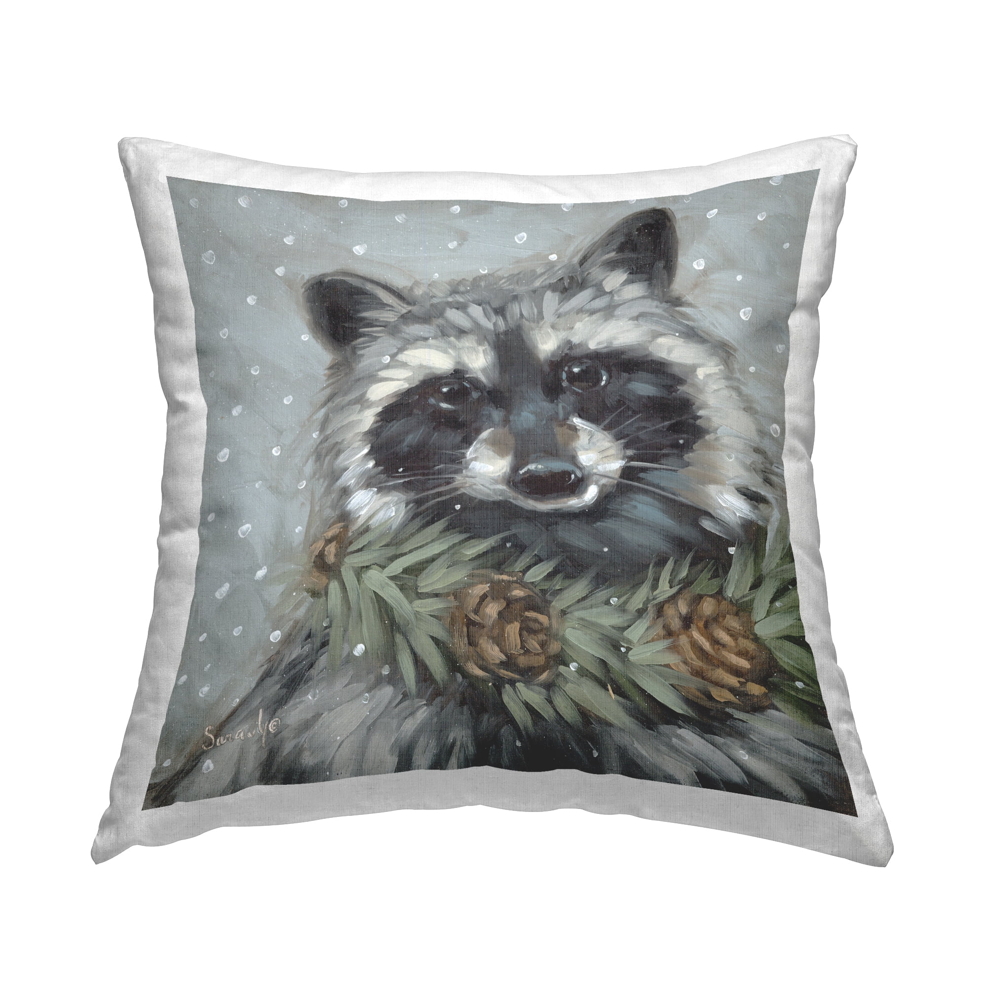 Stupell Industries Raccoon with Pinecones Decorative Printed Throw Pillow, 18 x 18