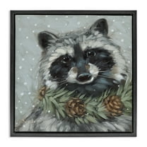 Stupell Industries Raccoon with Pinecones Holiday Painting Black Floater Framed Canvas Art Prints Wall Art, 18 x 18