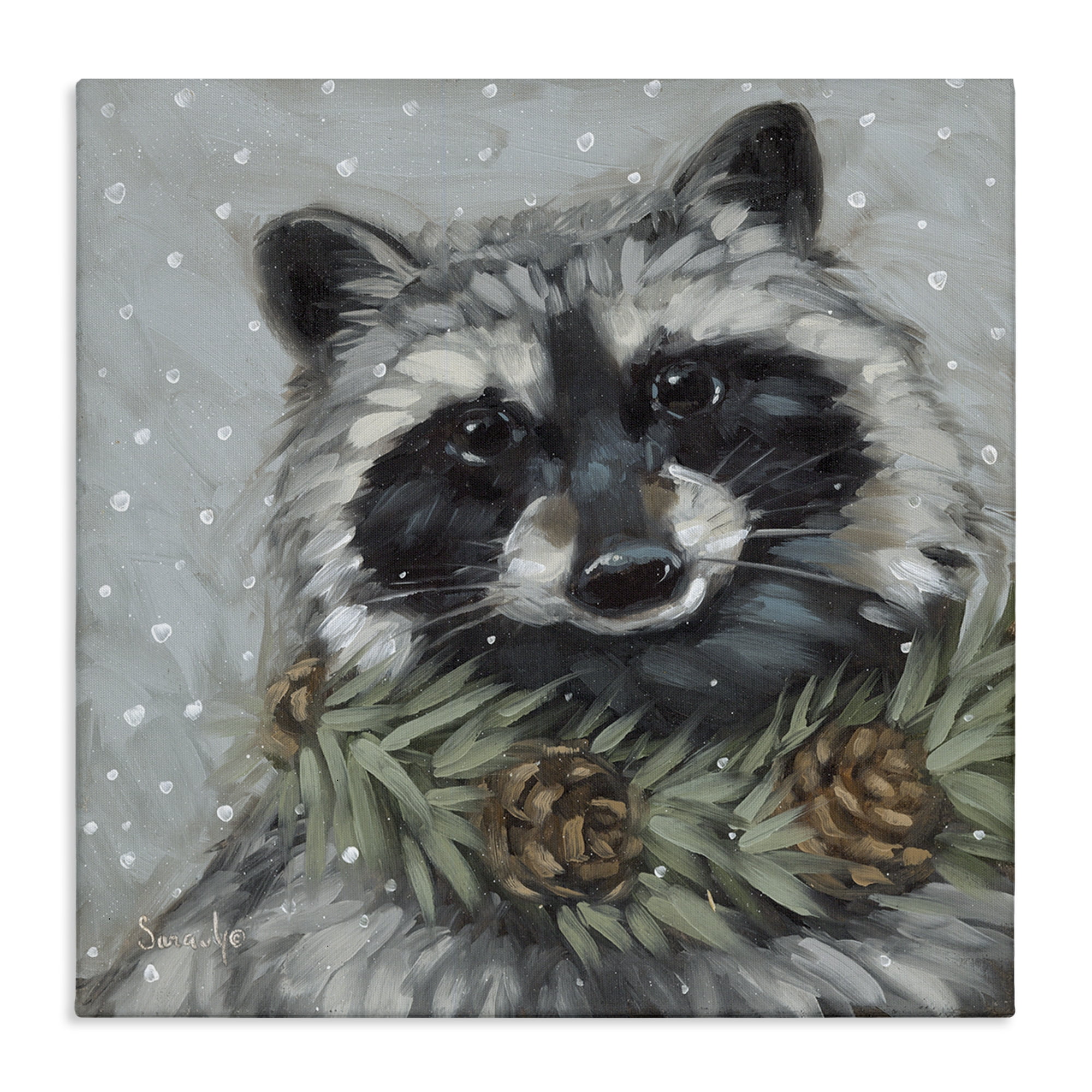 Stupell Industries Raccoon with Pinecones Holiday Painting Gallery Wrapped Canvas Art Prints Wall Art, 36 x 36