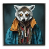 Stupell Industries Raccoon with Stylish Jacket Animals & Insects Painting Black Framed Art Print Wall Art, 12 x 12