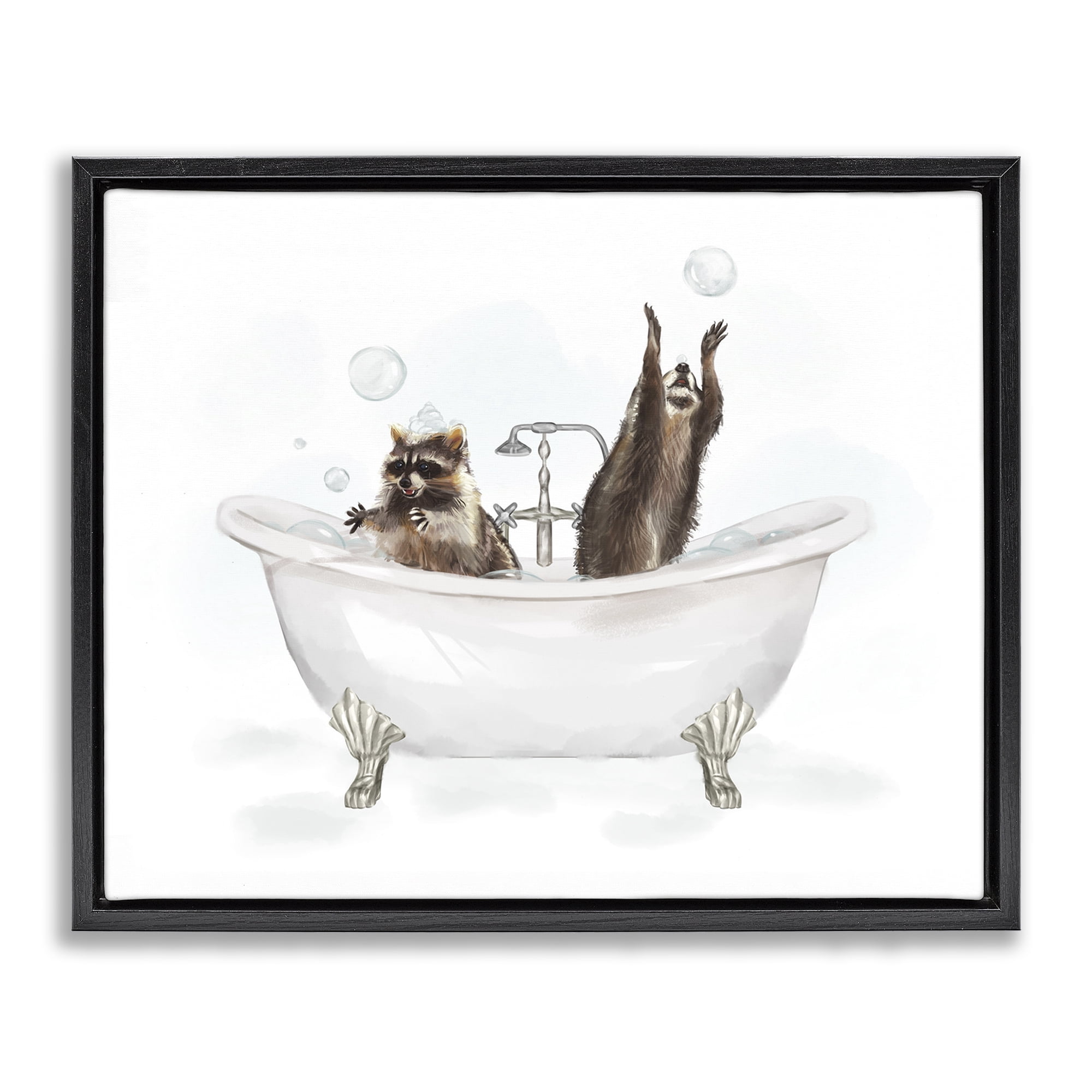 Stupell Industries Raccoons Catching Bubbles Typography Painting Black Floater Framed Canvas Art Print Wall Art, 31 x 25