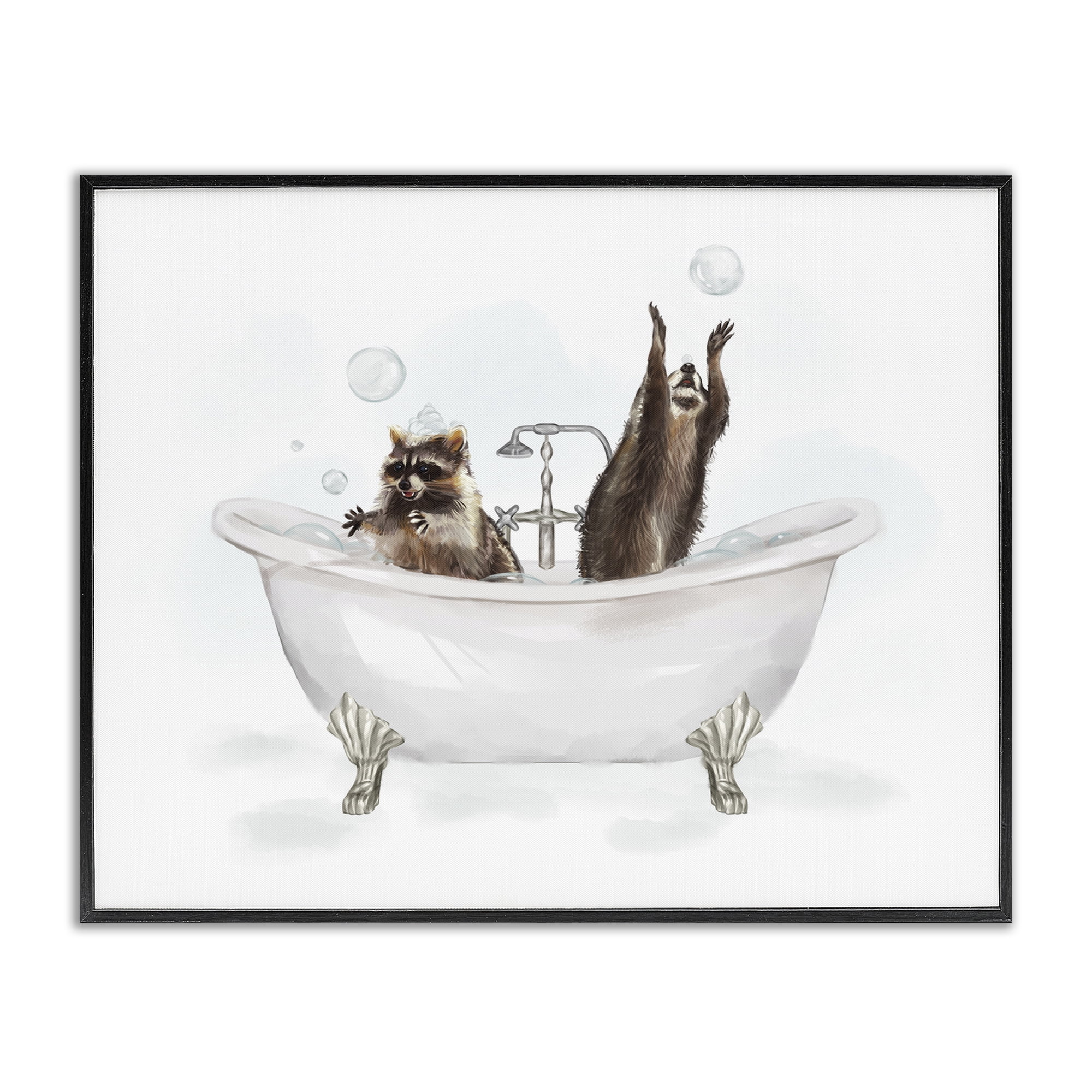 Stupell Industries Raccoons Catching Bubbles Typography Painting Black Framed Art Print Wall Art, 30 x 24