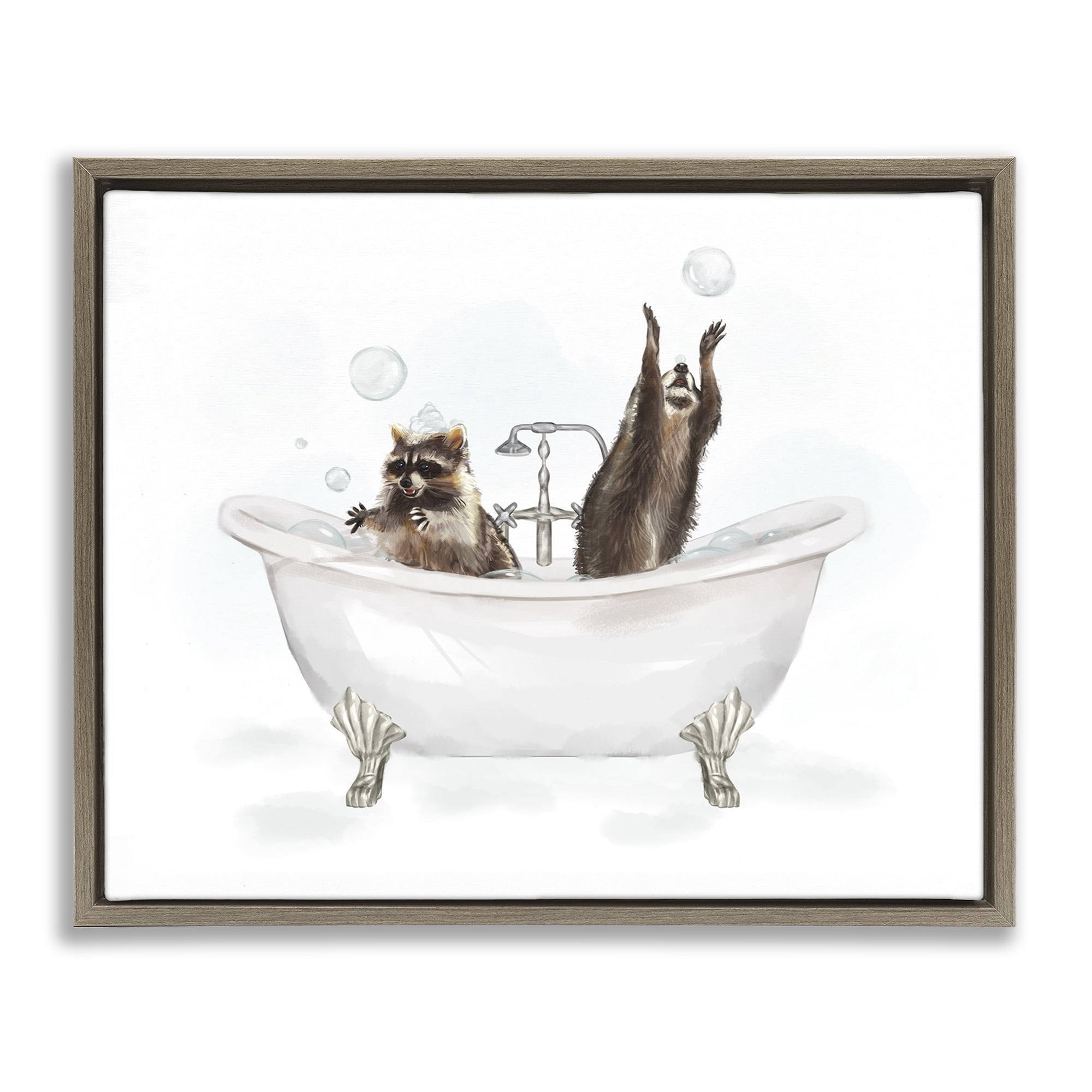 Stupell Industries Raccoons Catching Bubbles Typography Painting Brown Floater Framed Canvas Art Print Wall Art, 31 x 25