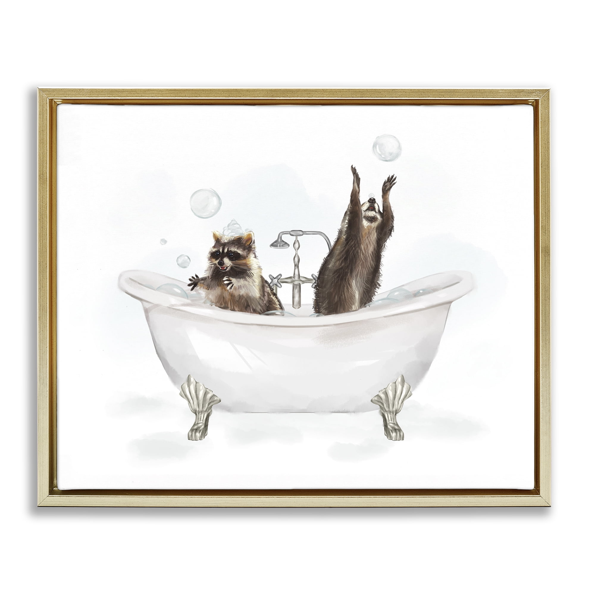 Stupell Industries Raccoons Catching Bubbles Typography Painting Gold Floater Framed Canvas Art Print Wall Art, 31 x 25