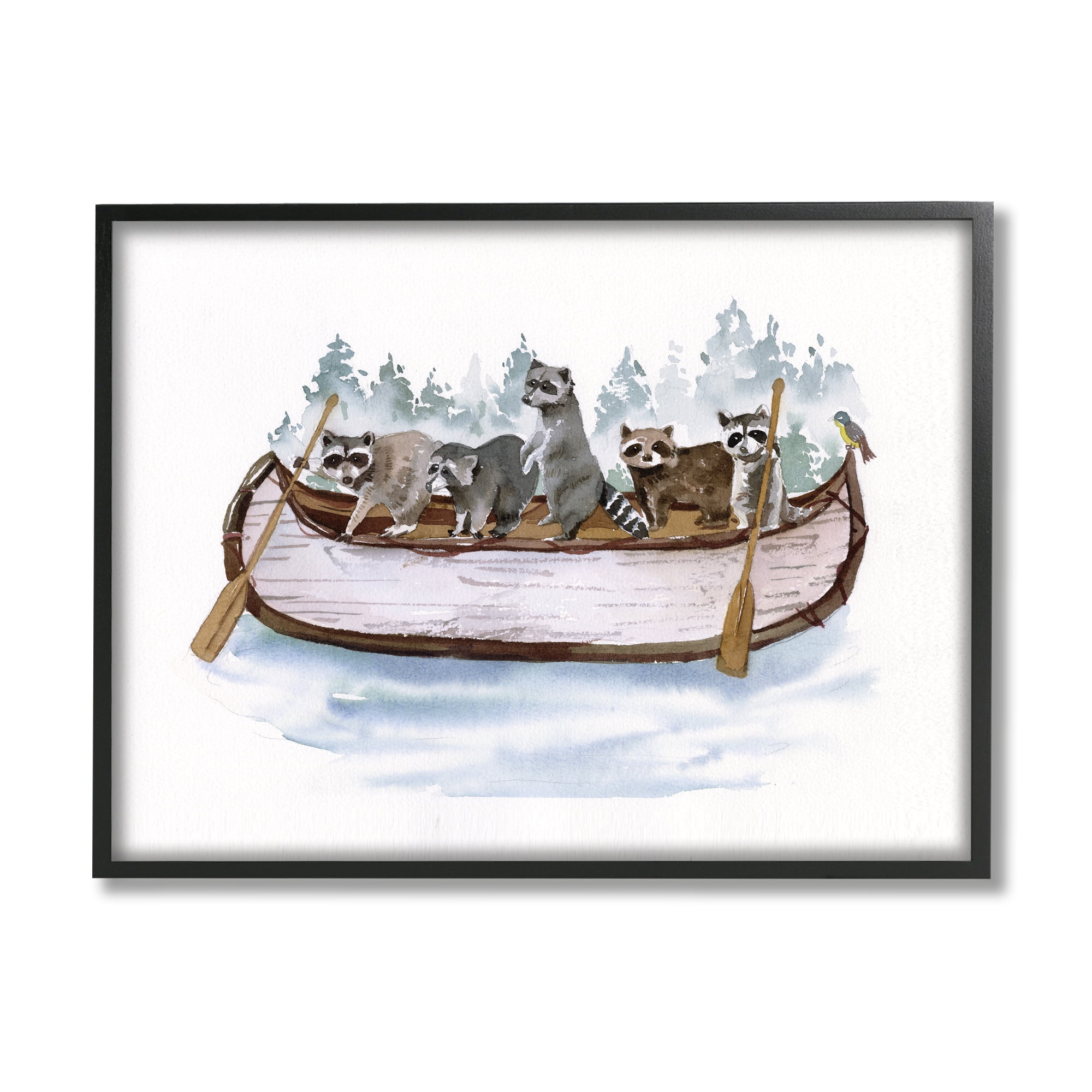 Stupell Industries Raccoons on Rowboat Animals & Insects Painting Black Framed Art Print Wall Art, 20 x 16