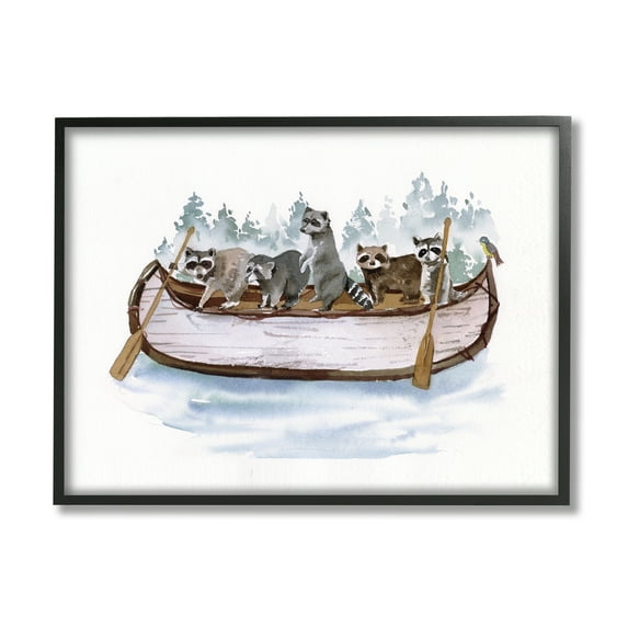 Stupell Industries Raccoons on Rowboat Animals & Insects Painting Black Framed Art Print Wall Art, 30 x 24