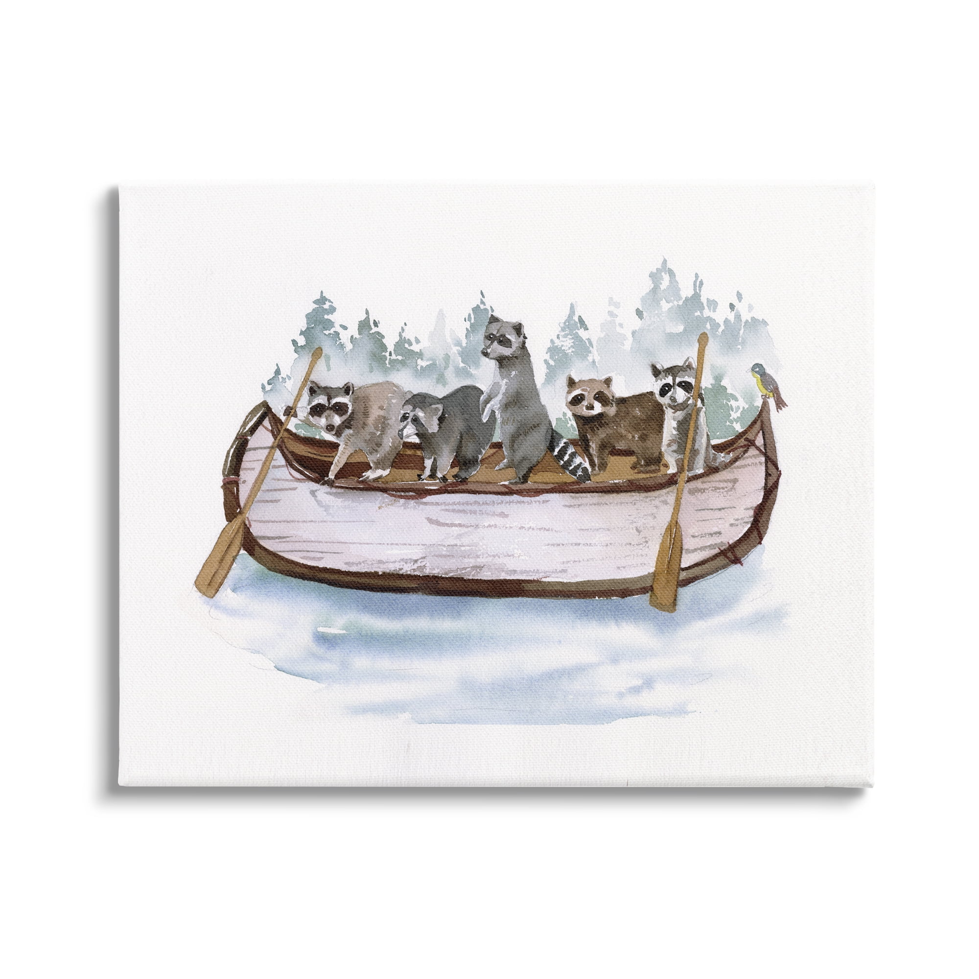 Stupell Industries Raccoons on Rowboat Animals & Insects Painting Gallery Wrapped Canvas Art Print Wall Art, 20 x 16