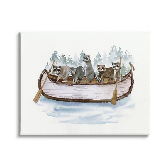Stupell Industries Raccoons on Rowboat Animals & Insects Painting Gallery Wrapped Canvas Art Print Wall Art, 48 x 36