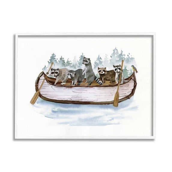 Stupell Industries Raccoons on Rowboat Animals & Insects Painting White Framed Art Print Wall Art, 30 x 24