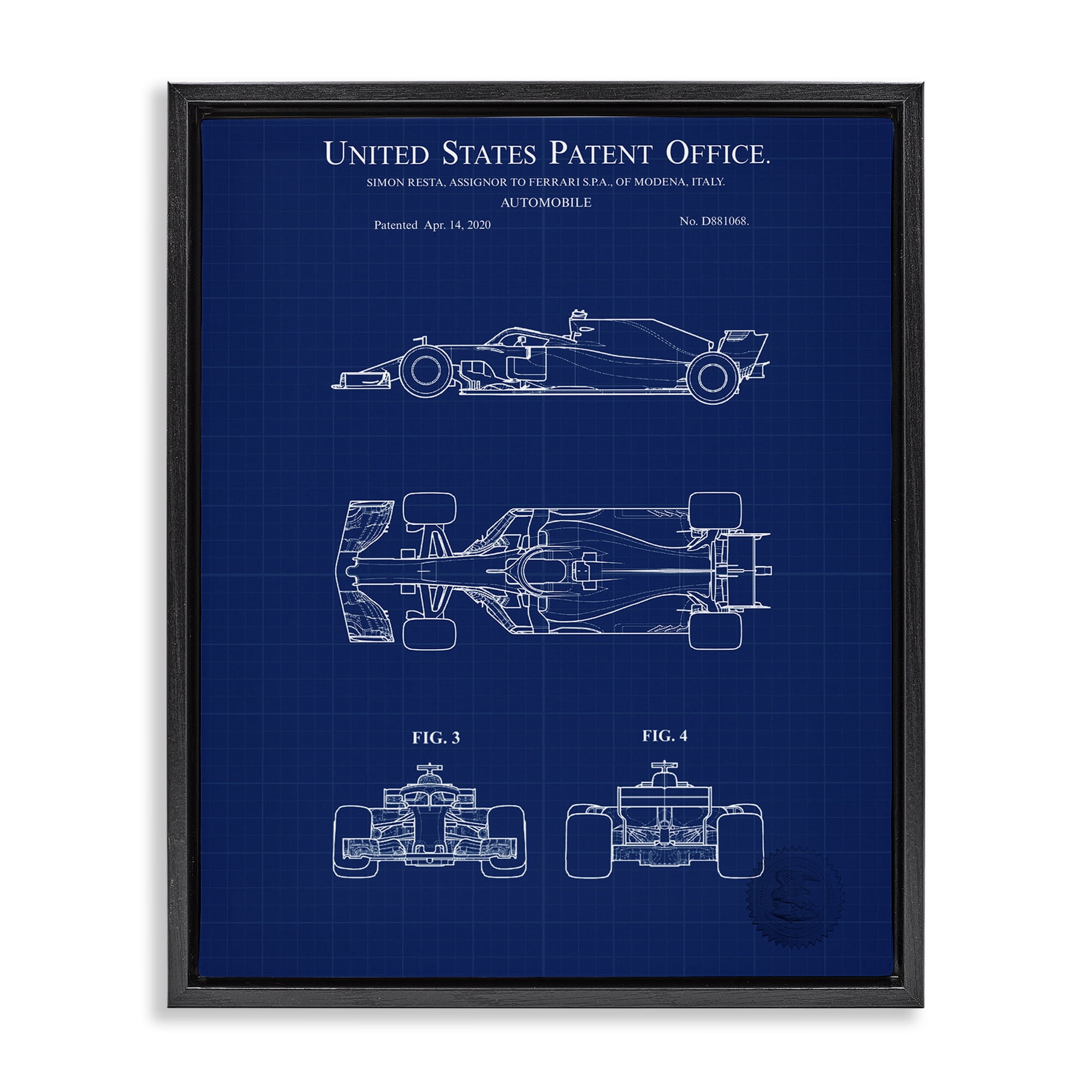 Stupell Industries Race Car Blueprint Transportation Painting Black Floater Framed Art Print Wall Art, 25 x 31