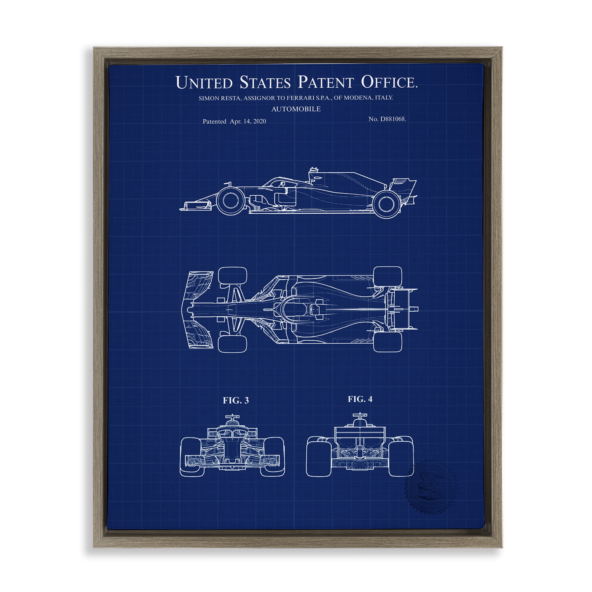 Stupell Industries Race Car Blueprint Transportation Painting Brown Floater Framed Art Print Wall Art, 17 x 21