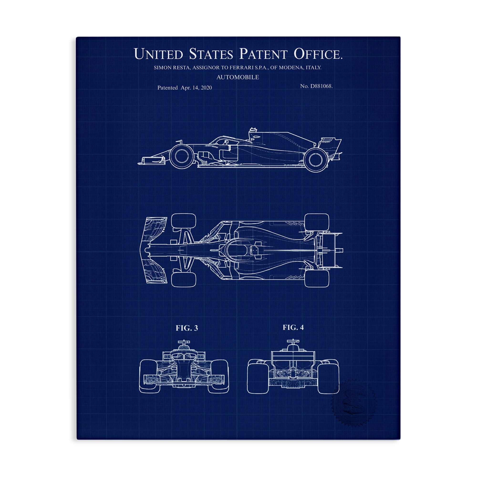 Stupell Industries Race Car Blueprint Transportation Painting Gallery Wrapped Canvas Art Print Wall Art, 30 x 40