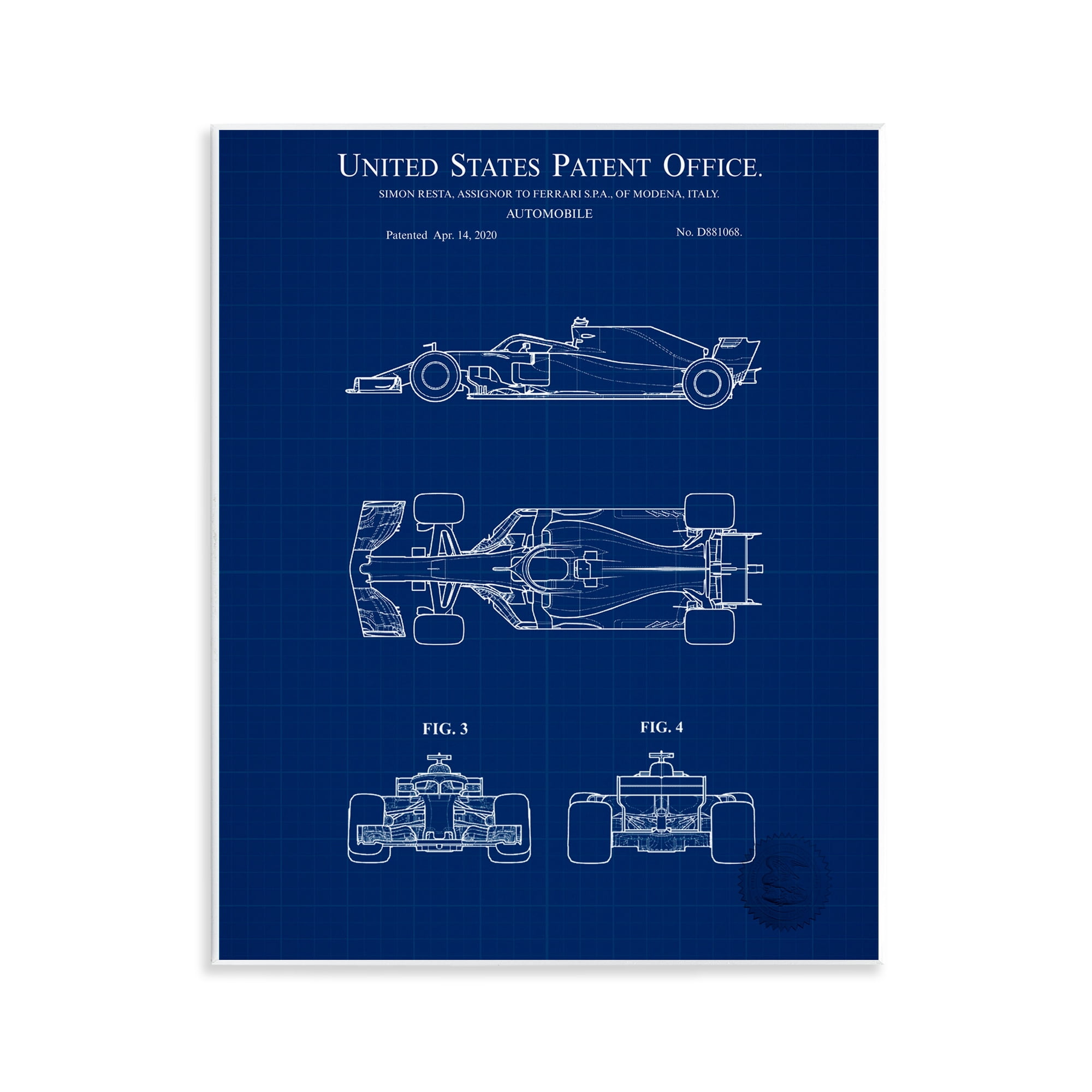 Stupell Industries Race Car Blueprint Transportation Painting Unframed Art Print Wall Art, 11 x 14