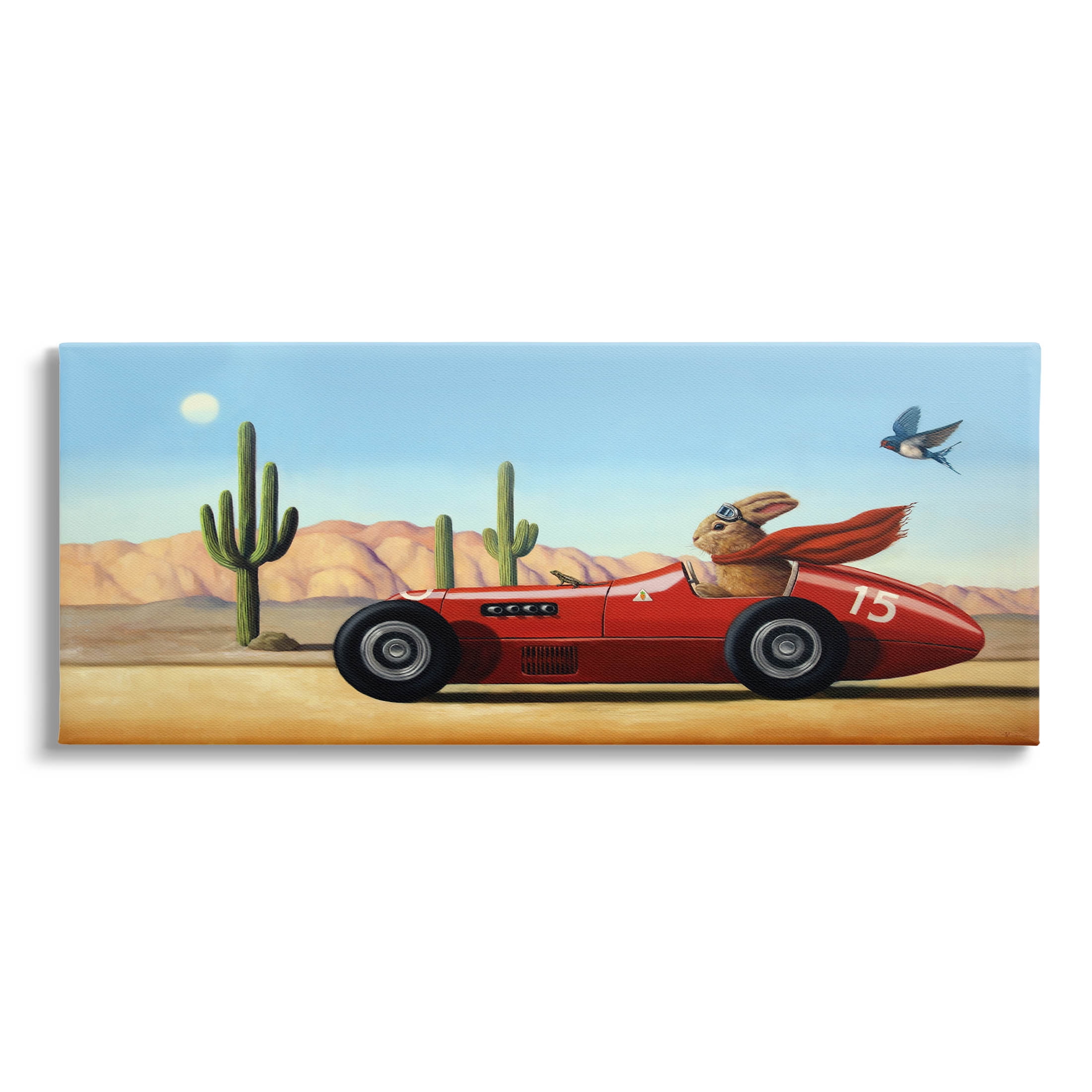 Stupell Industries Race Car Bunny Driving Desert Canyon Painting Gallery Wrapped Canvas Print Wall Art, Design by Lucia Heffernan