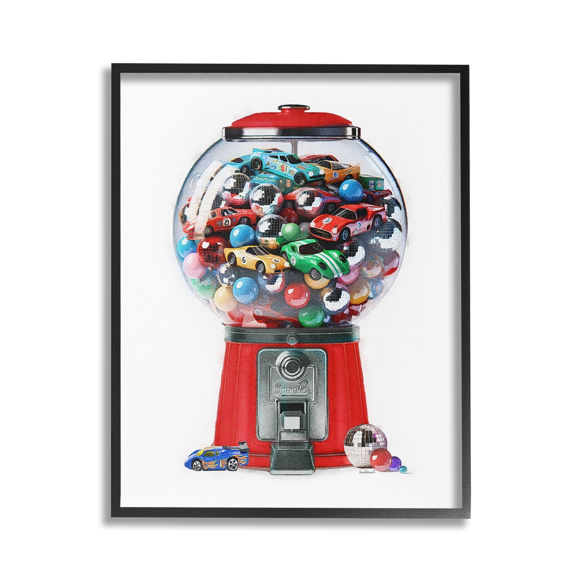 Stupell Industries Race Car Candy Dispenser Transportation Painting Black Framed Art Print Wall Art, 24 x 30