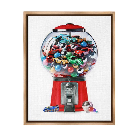 Stupell Industries Race Car Candy Dispenser Transportation Painting Brown Floater Framed Canvas Art Print Wall Art, 17 x 21