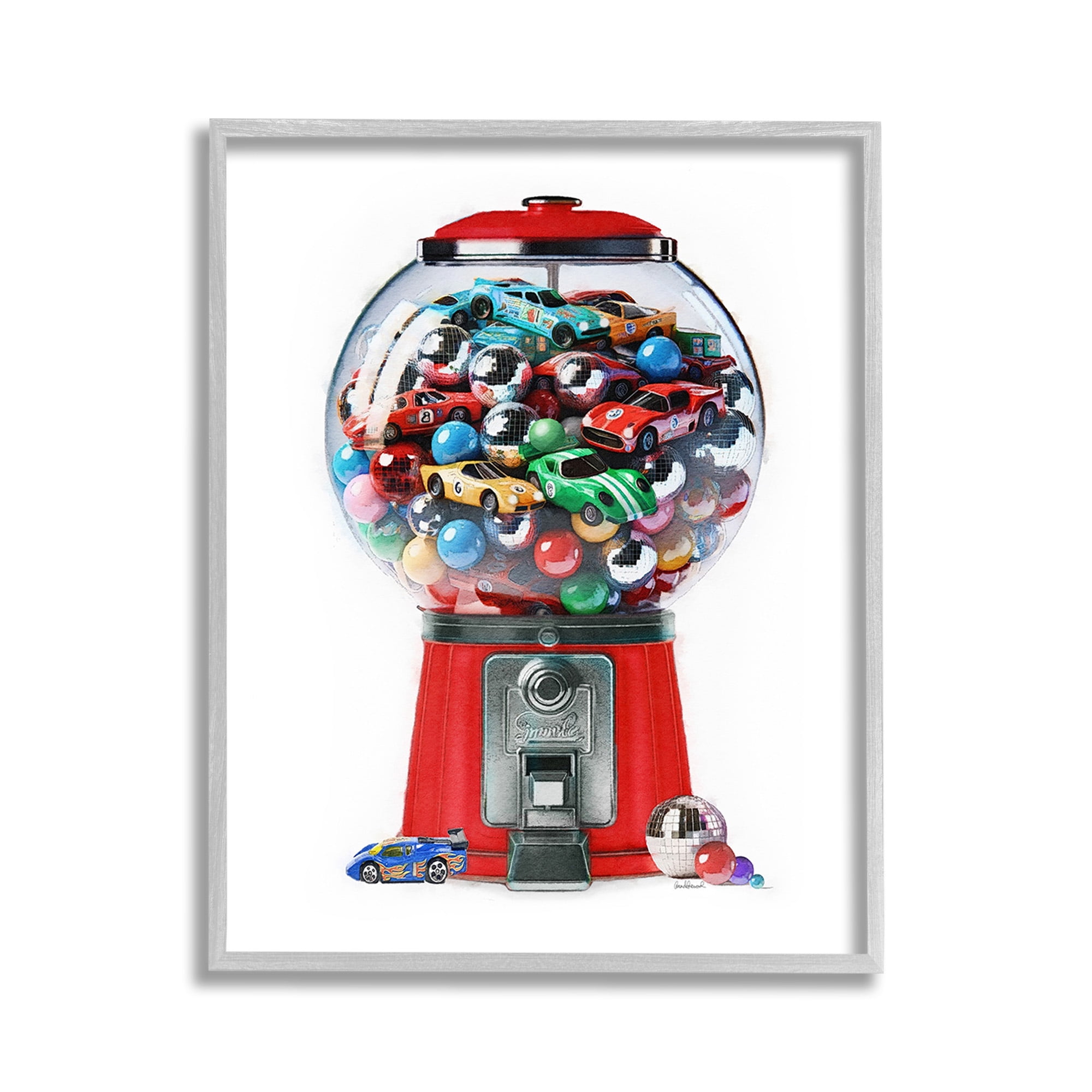 Stupell Industries Race Car Candy Dispenser Transportation Painting Gray Framed Art Print Wall Art, 11 x 14