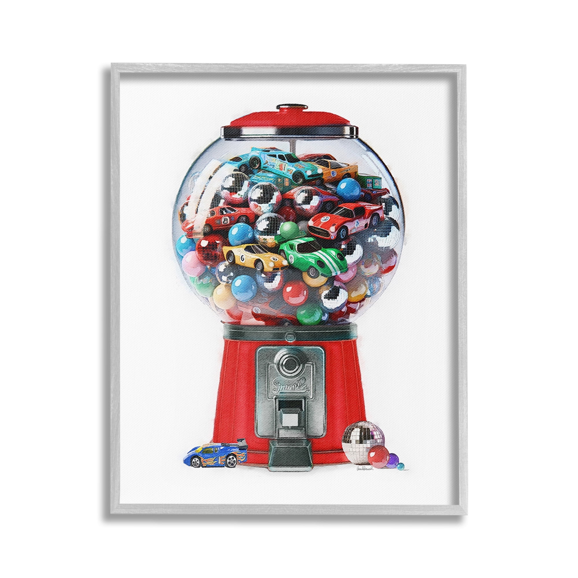 Stupell Industries Race Car Candy Dispenser Transportation Painting Gray Framed Art Print Wall Art, 16 x 20