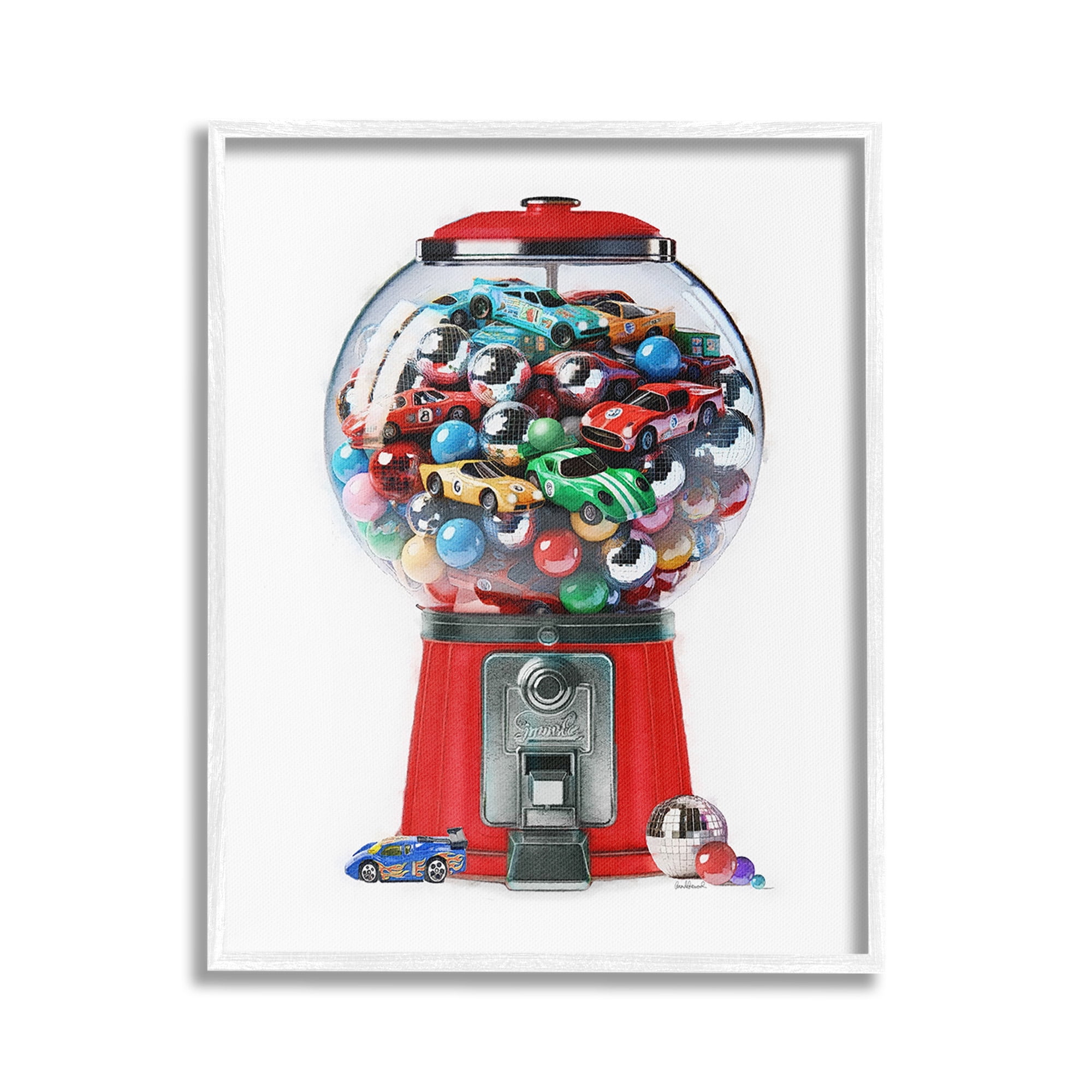 Stupell Industries Race Car Candy Dispenser Transportation Painting White Framed Art Print Wall Art, 16 x 20