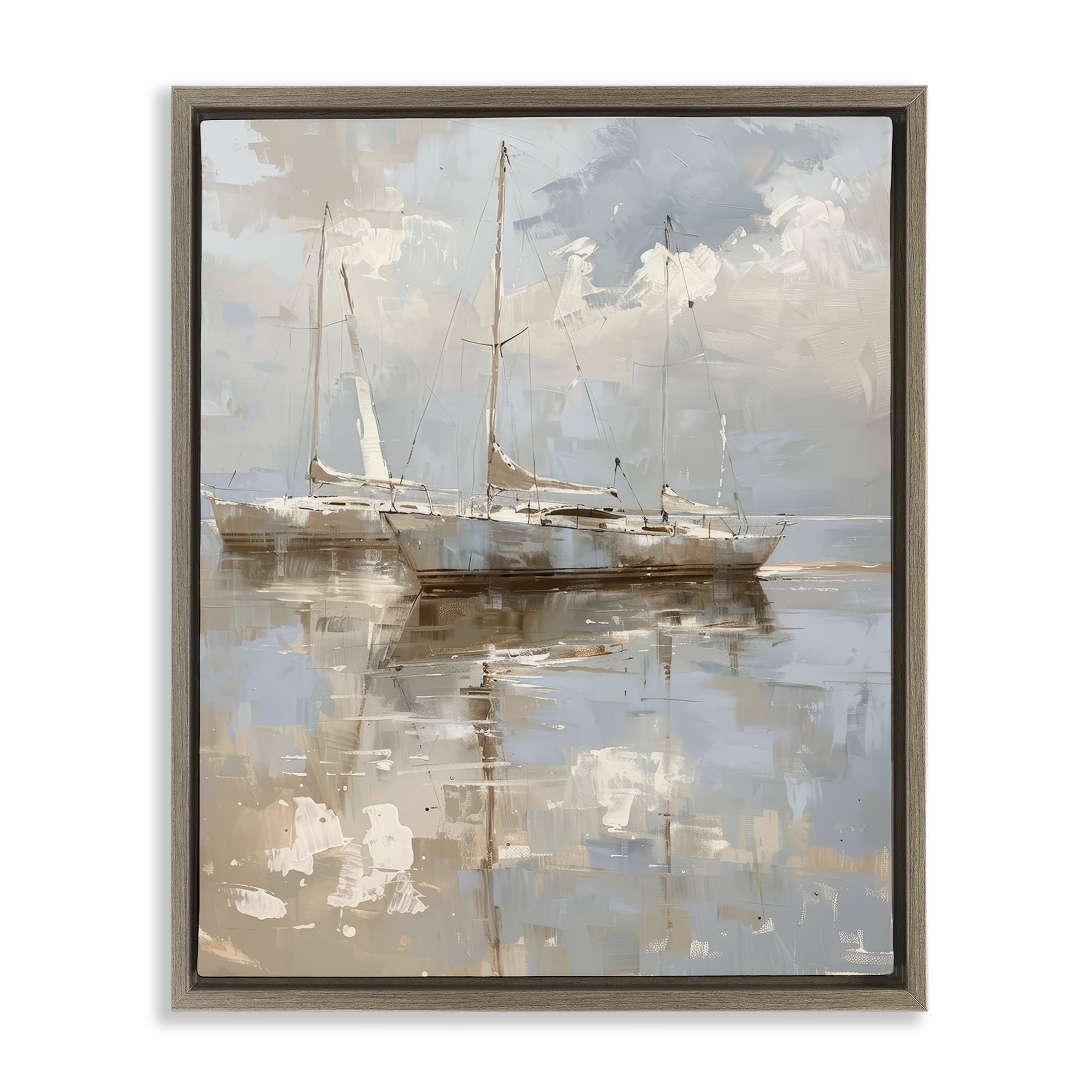 Stupell Industries Race Day Sailboats Transportation Painting Brown Floater Framed Canvas Art Print Wall Art, 17 x 21