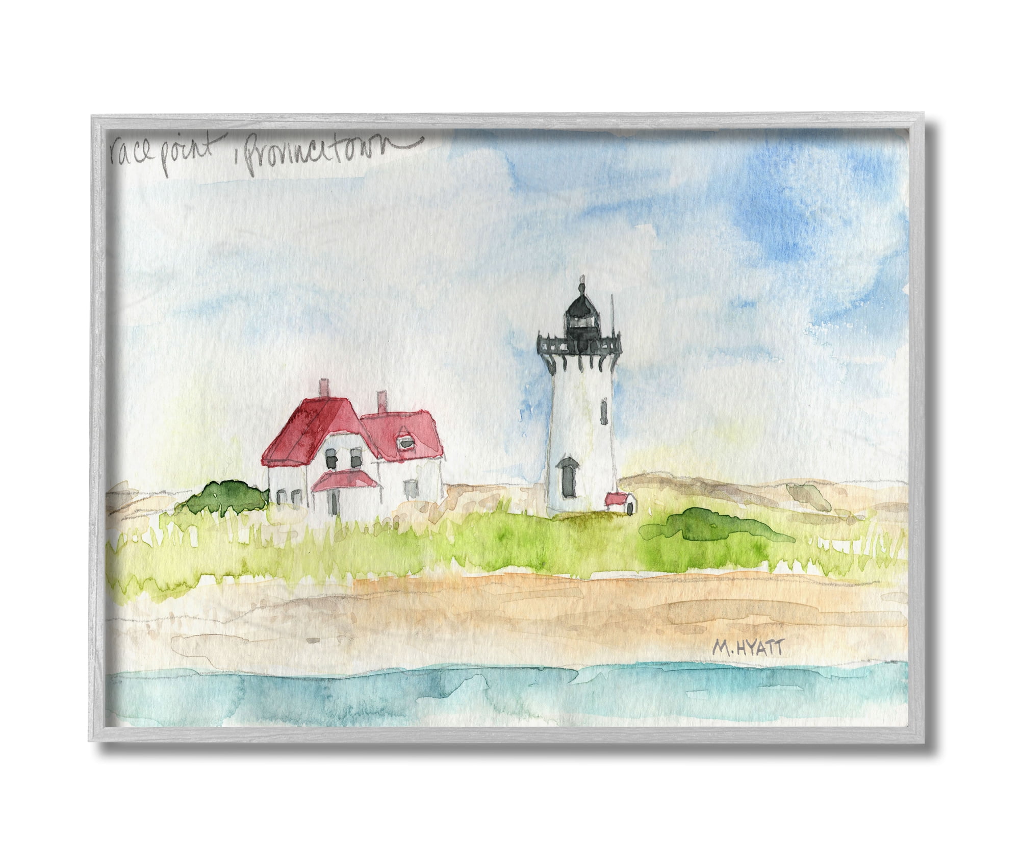 Stupell Industries Race Point Lighthouse Coastal Water Landscape Grey Framed, 11 x 14, Design by Melissa Hyatt LLC