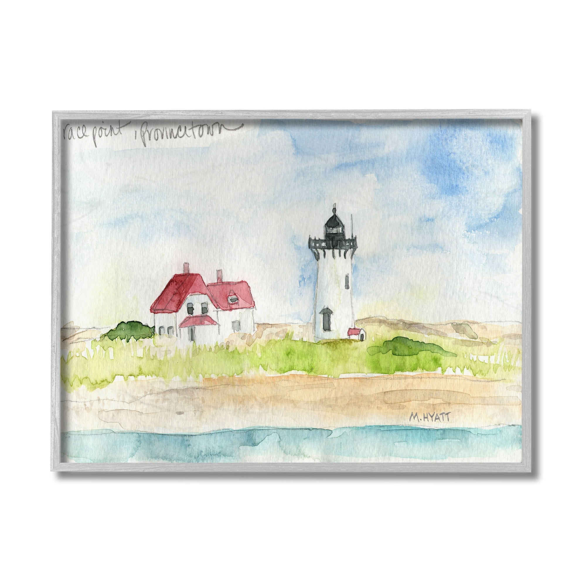 Stupell Industries Race Point Lighthouse Coastal Water Landscape Grey Framed, 16 x 20, Design by Melissa Hyatt LLC