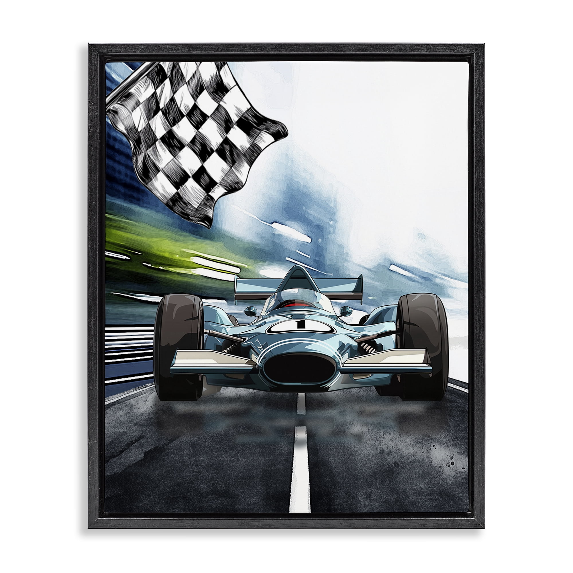 Stupell Industries Racecar Set Go Black Framed Floater Canvas Wall Art, design by Christine Simpson Art