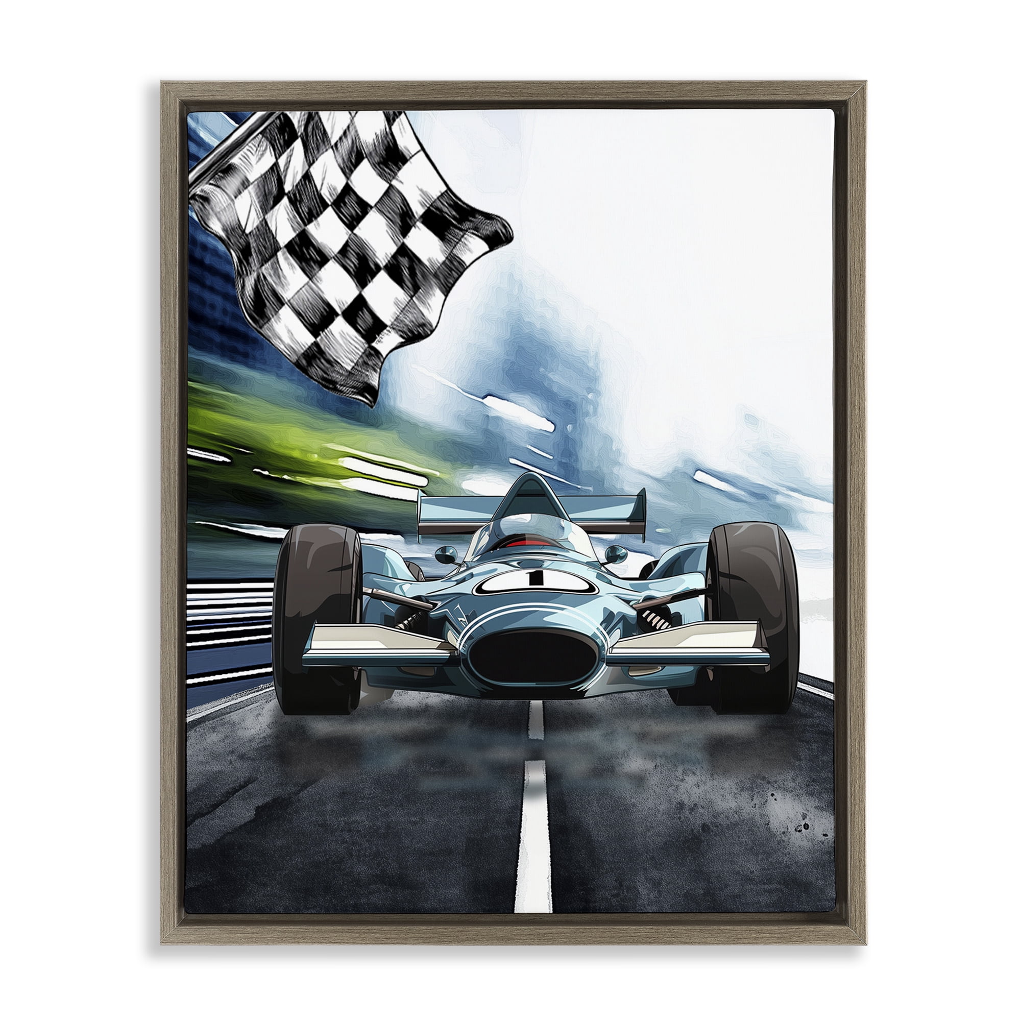 Stupell Industries Racecar Set Go Brown Framed Floater Canvas Wall Art, design by Christine Simpson Art