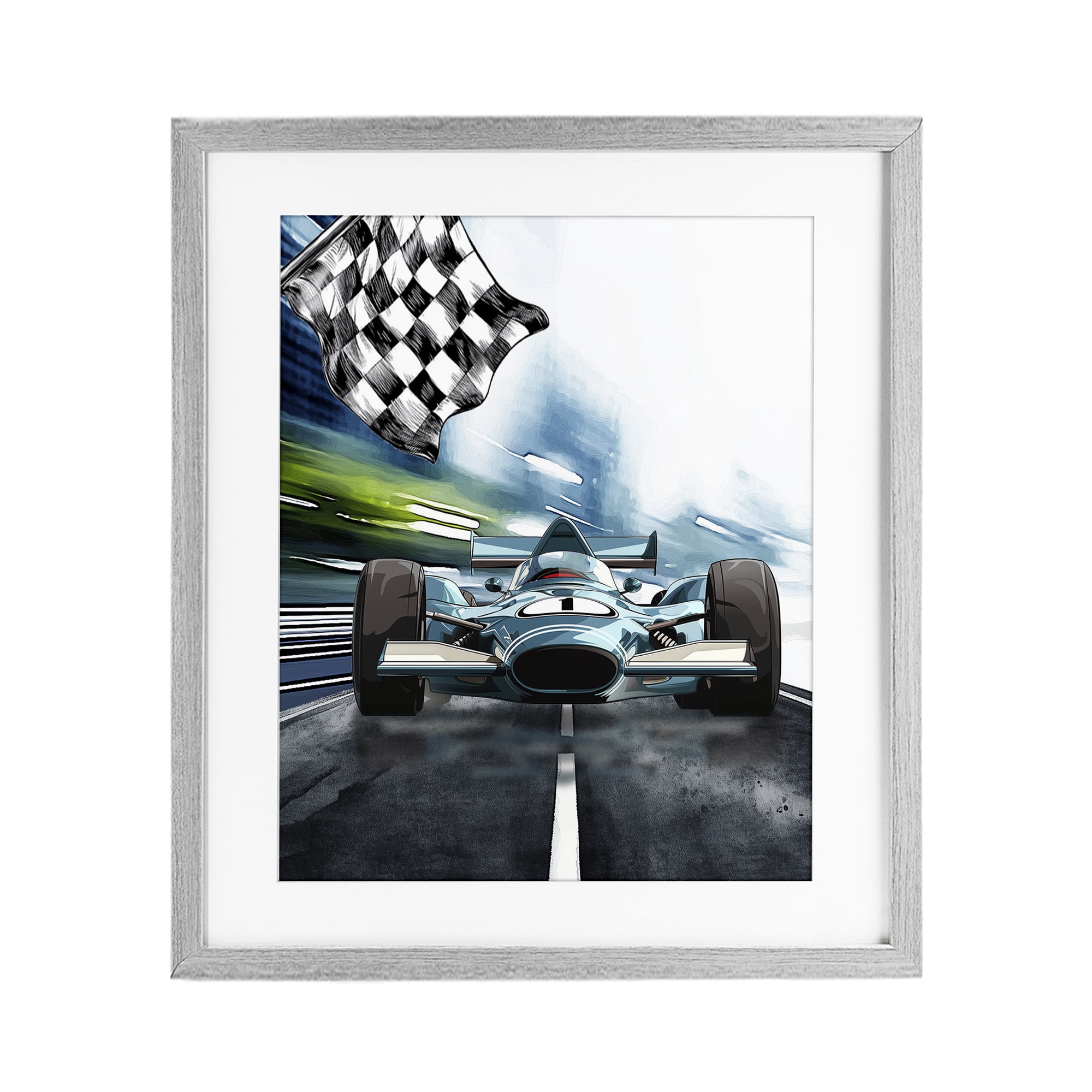 Stupell Industries Racecar Set Go Gray Framed Print Under Glass, design by Christine Simpson Art