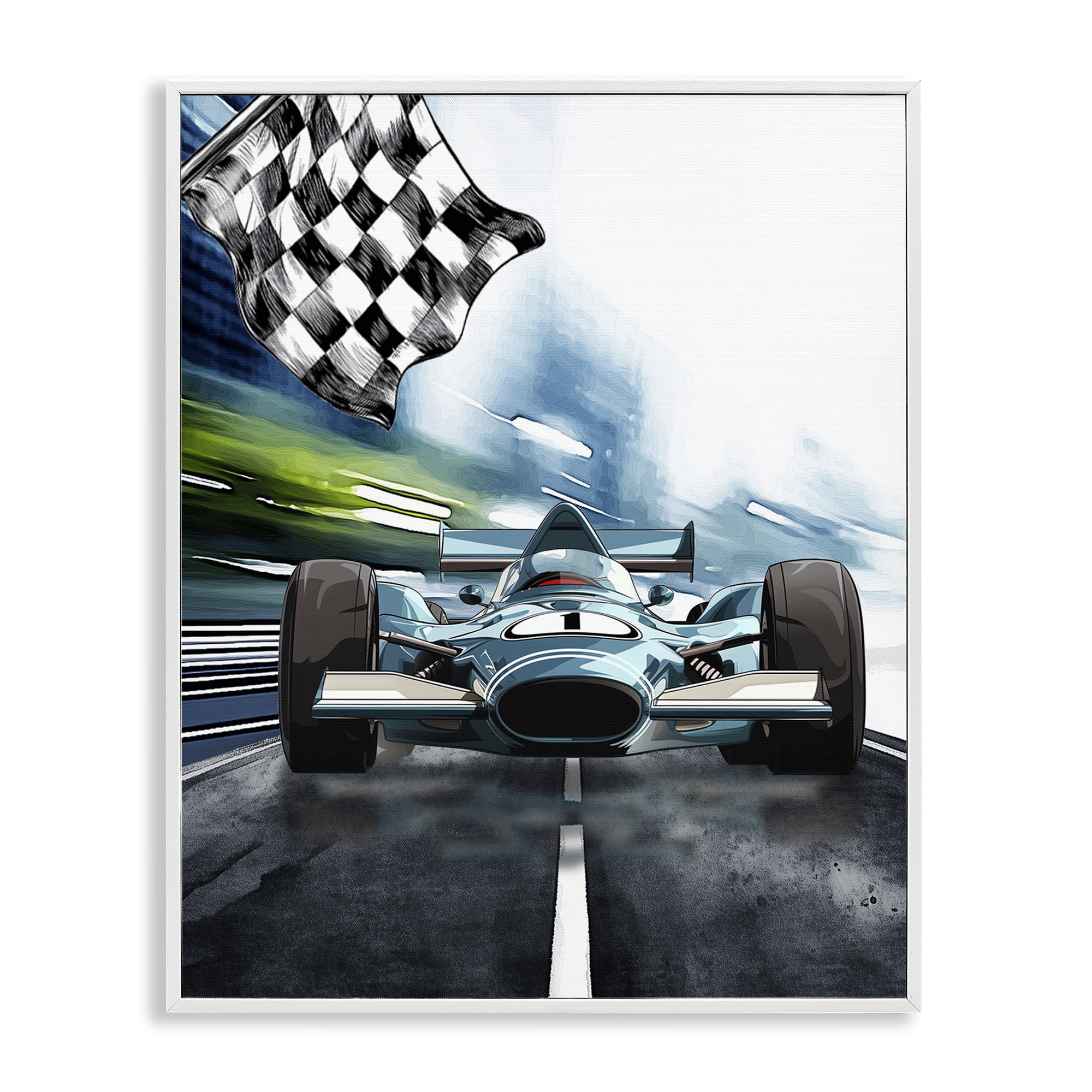 Stupell Industries Racecar Set Go White Framed Giclee Art, design by Christine Simpson Art