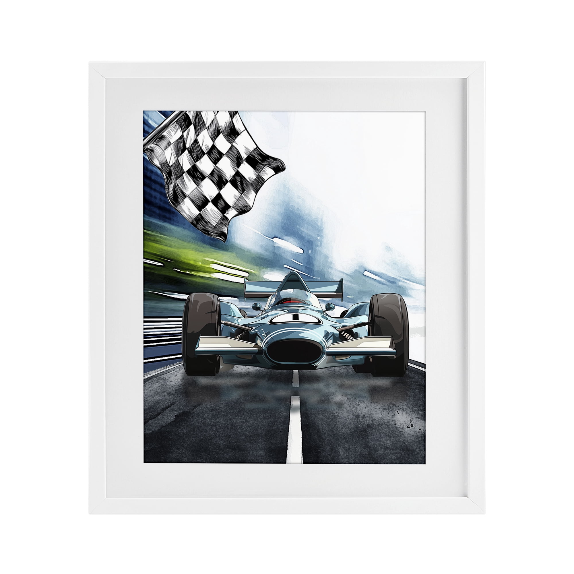 Stupell Industries Racecar Set Go White Framed Print Under Glass, design by Christine Simpson Art