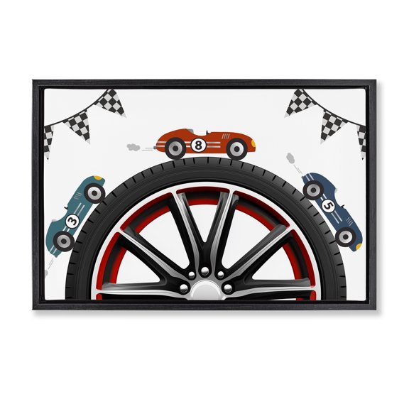 Stupell Industries Racing Around Wheel Black Framed Floater Canvas Wall Art, design by Christine Simpson Art