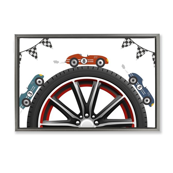 Stupell Industries Racing Around Wheel Gray Framed Floater Canvas Wall Art, design by Christine Simpson Art