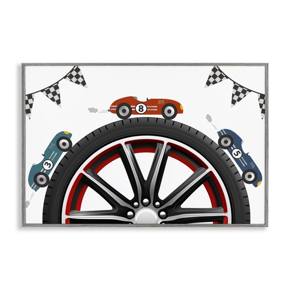 Stupell Industries Racing Around Wheel Gray Framed Giclee Art, design by Christine Simpson Art