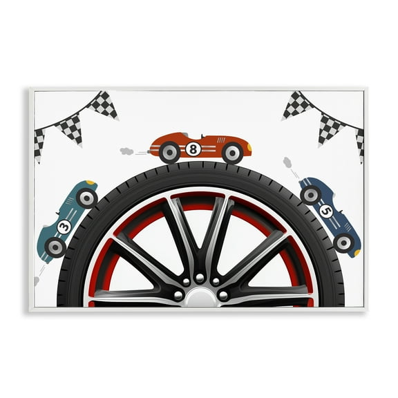 Stupell Industries Racing Around Wheel White Framed Giclee Art, design by Christine Simpson Art