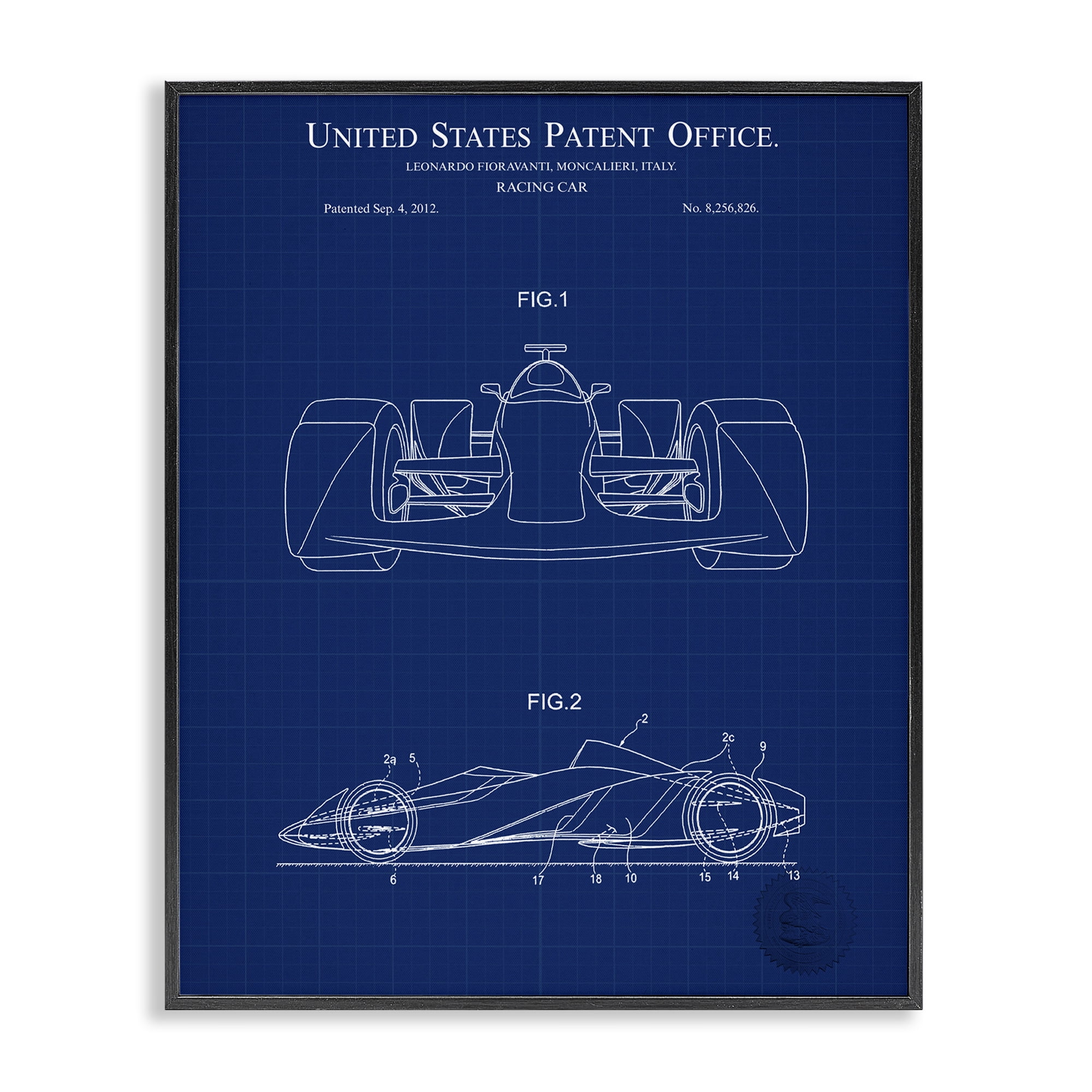 Stupell Industries Racing Car Blueprint Transportation Painting Black Framed Art Print Wall Art, 11 x 14
