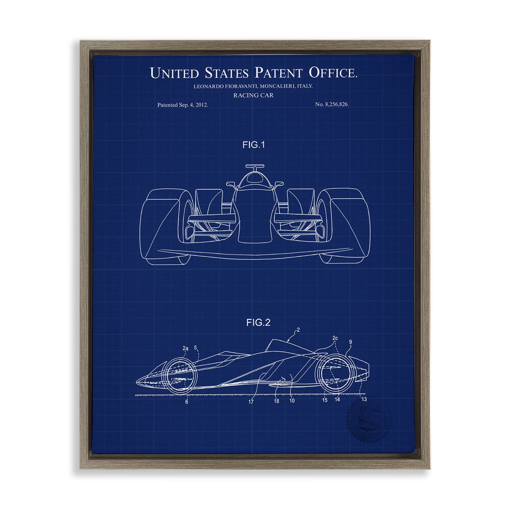 Stupell Industries Racing Car Blueprint Transportation Painting Brown Floater Framed Art Print Wall Art, 25 x 31