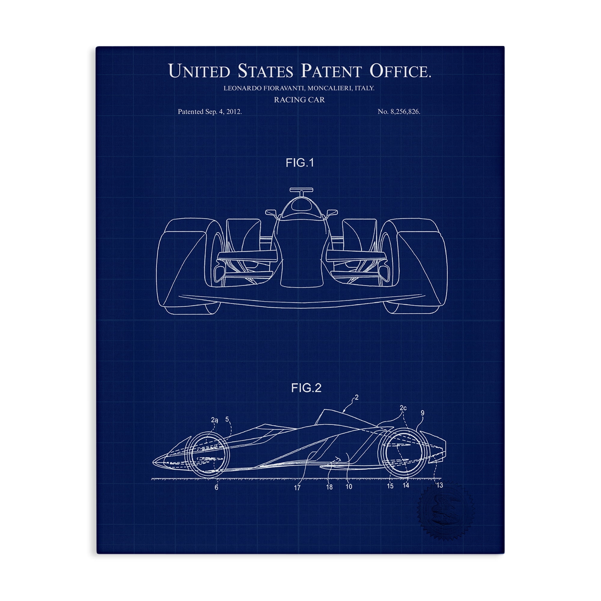 Stupell Industries Racing Car Blueprint Transportation Painting Gallery Wrapped Canvas Art Print Wall Art, 24 x 30