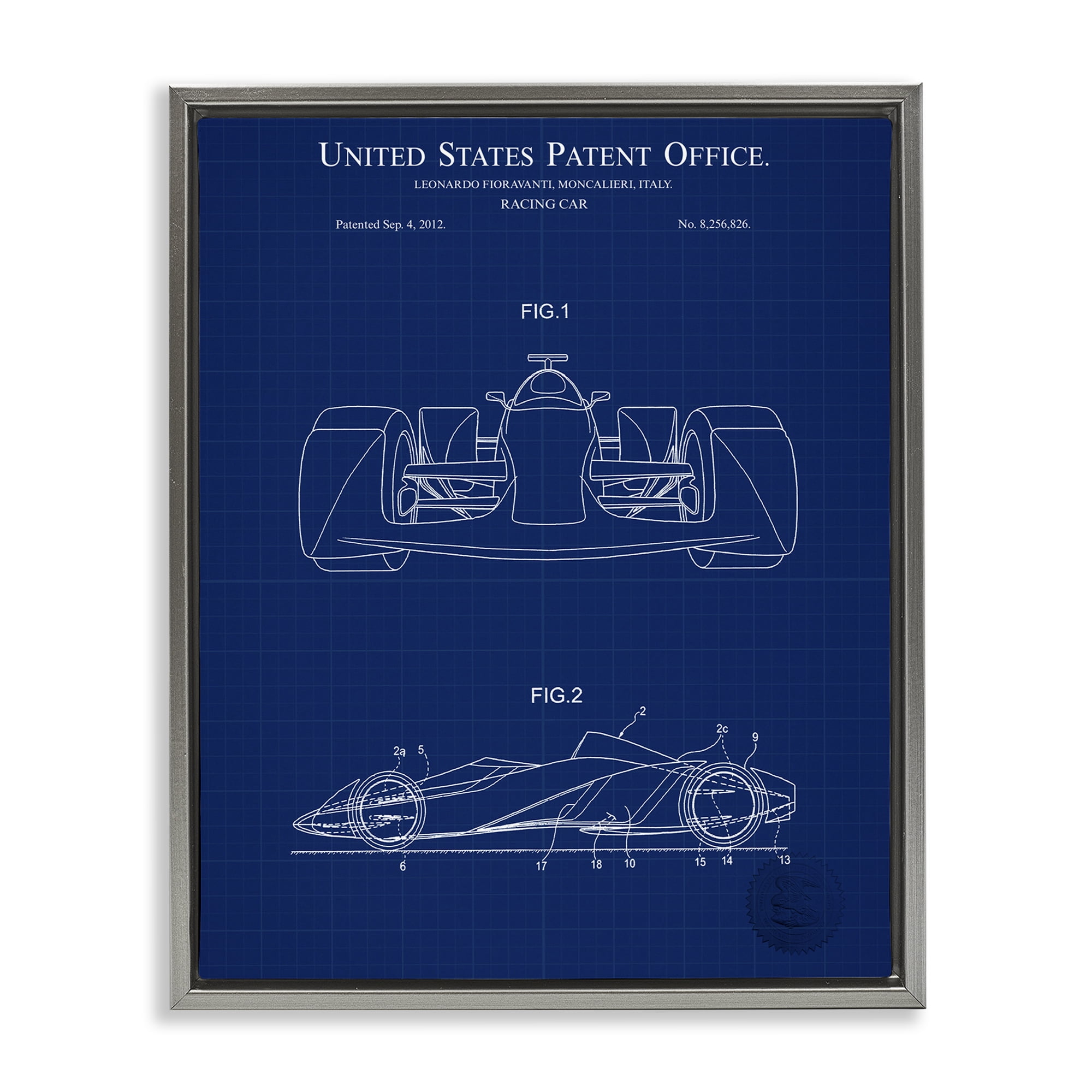 Stupell Industries Racing Car Blueprint Transportation Painting Gray Floater Framed Art Print Wall Art, 17 x 21