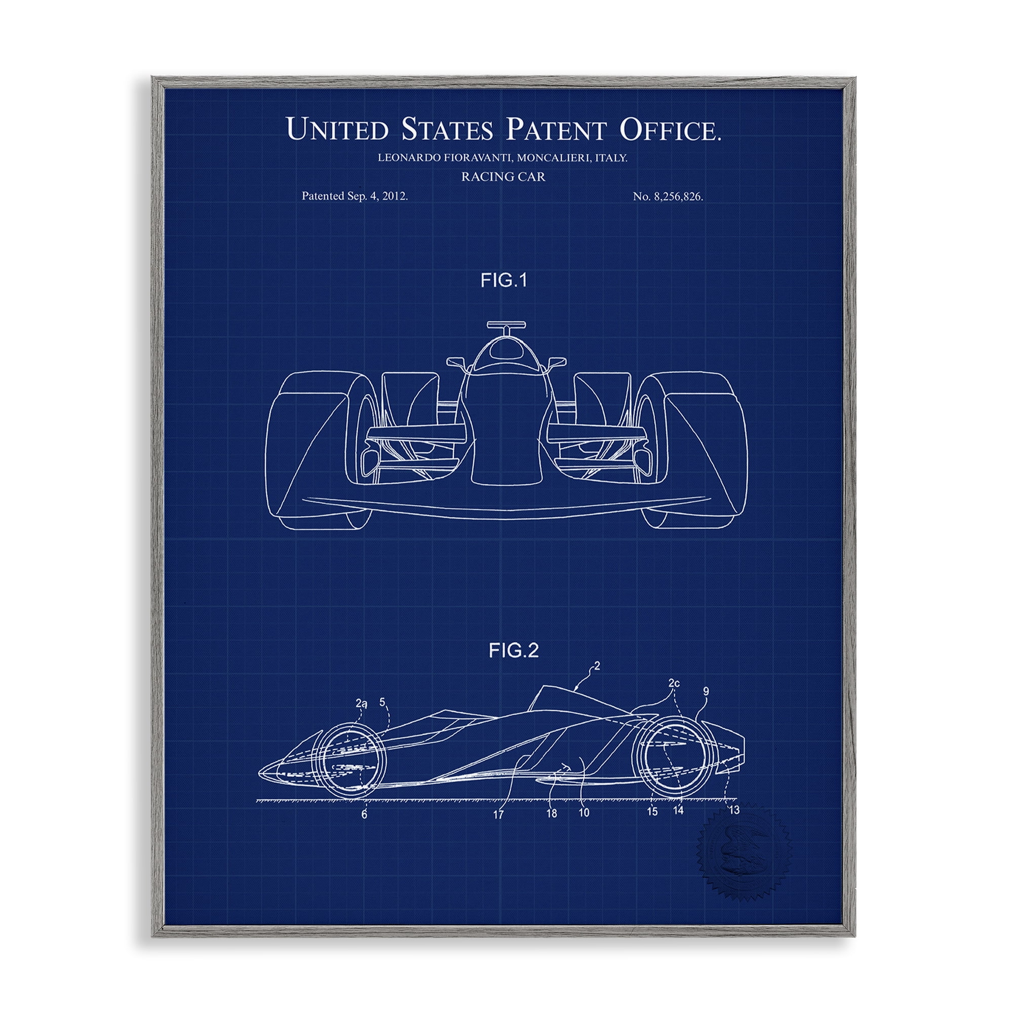 Stupell Industries Racing Car Blueprint Transportation Painting Gray Framed Art Print Wall Art, 16 x 20