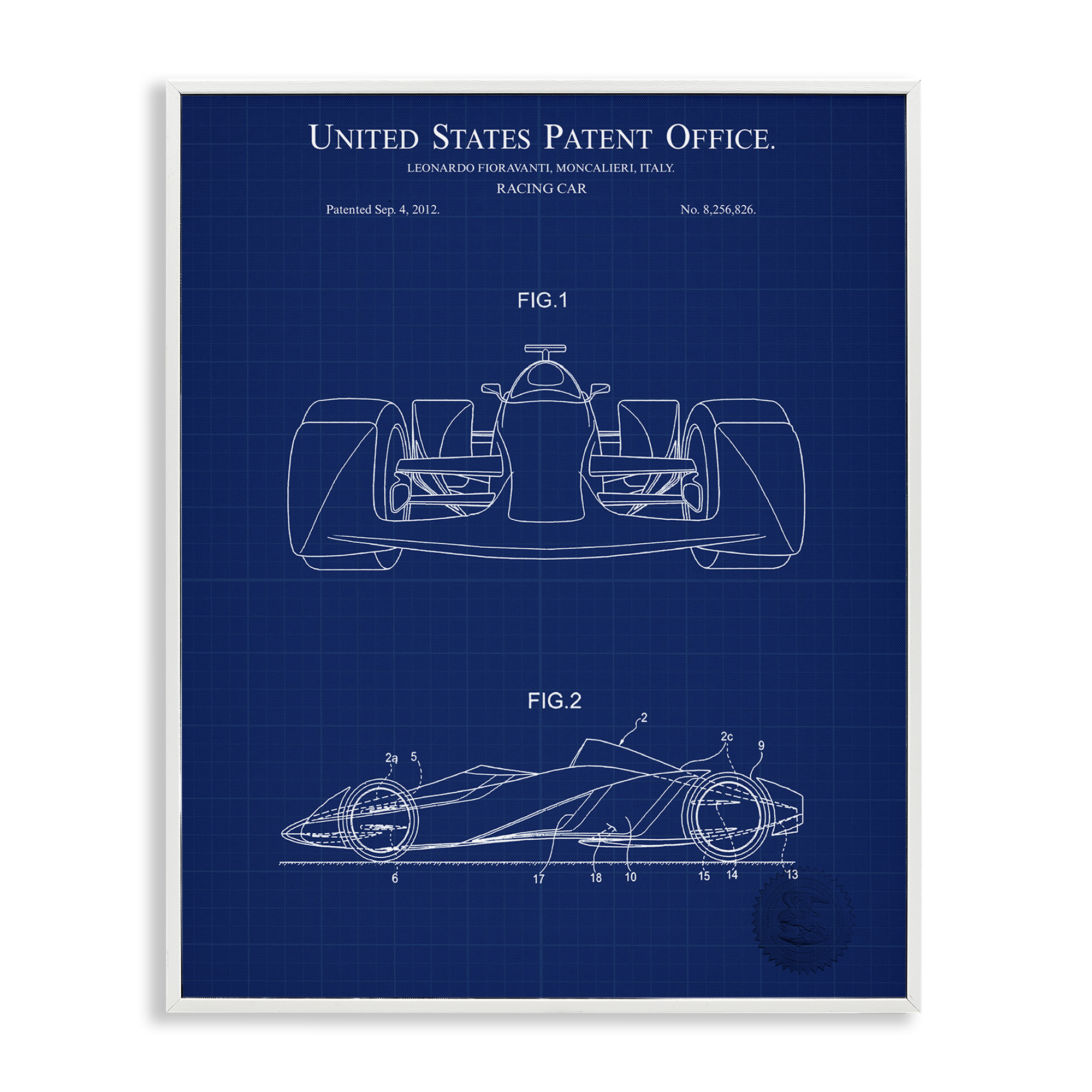 Stupell Industries Racing Car Blueprint Transportation Painting White Framed Art Print Wall Art, 16 x 20
