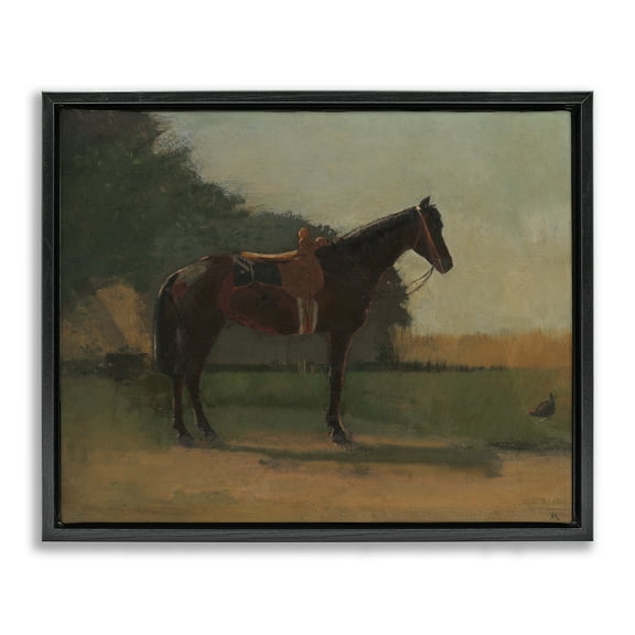 Stupell Industries Racing Horse with Saddle Animals & Insects Painting Black Floater Framed Canvas Art Print Wall Art, 21 x 17