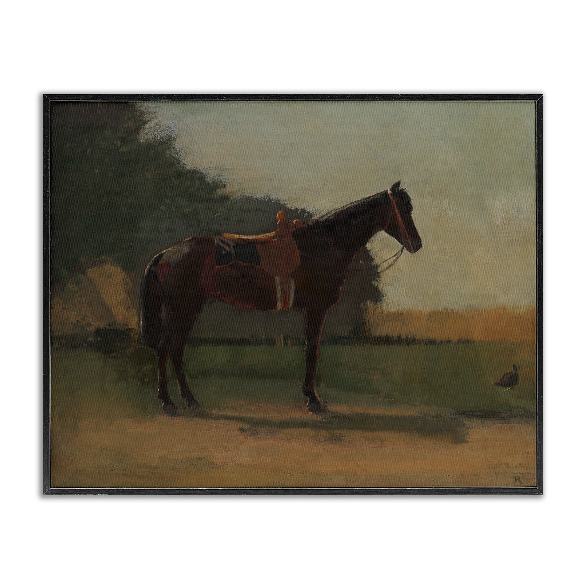 Stupell Industries Racing Horse with Saddle Animals & Insects Painting Black Framed Art Print Wall Art, 14 x 11