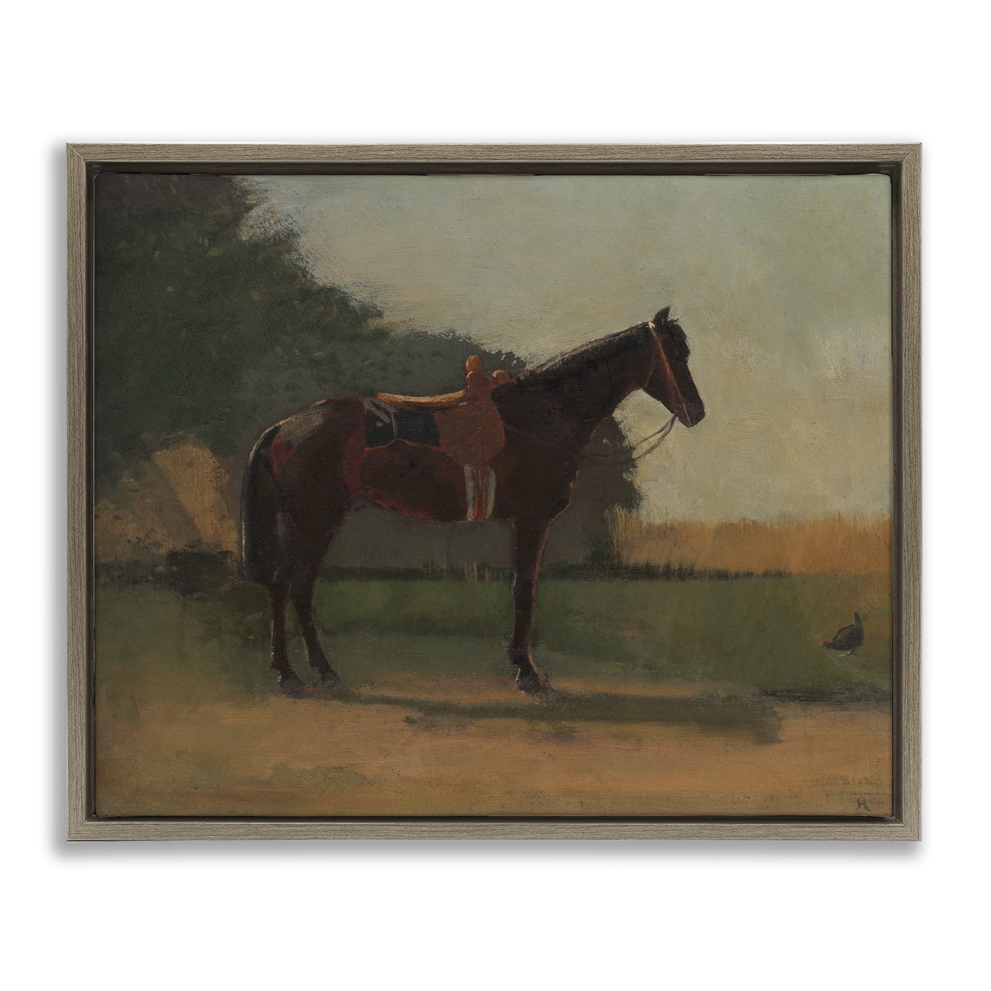 Stupell Industries Racing Horse with Saddle Animals & Insects Painting Brown Floater Framed Canvas Art Print Wall Art, 31 x 25
