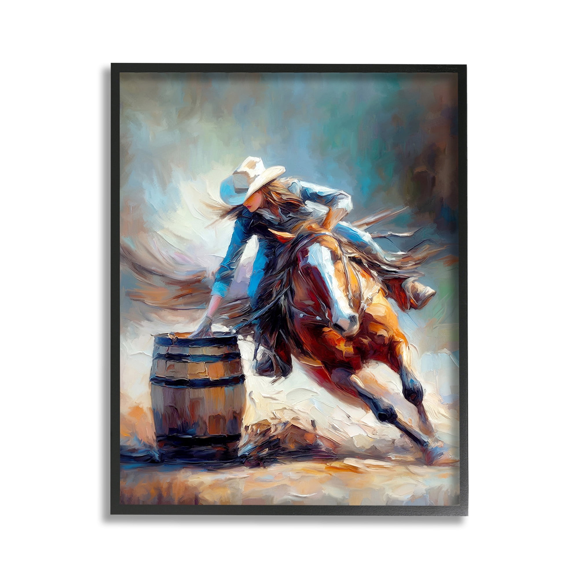 Stupell Industries Racing Rodeo Cowgirl Animals & Insects Painting Black Framed Art Print Wall Art, 11 x 14